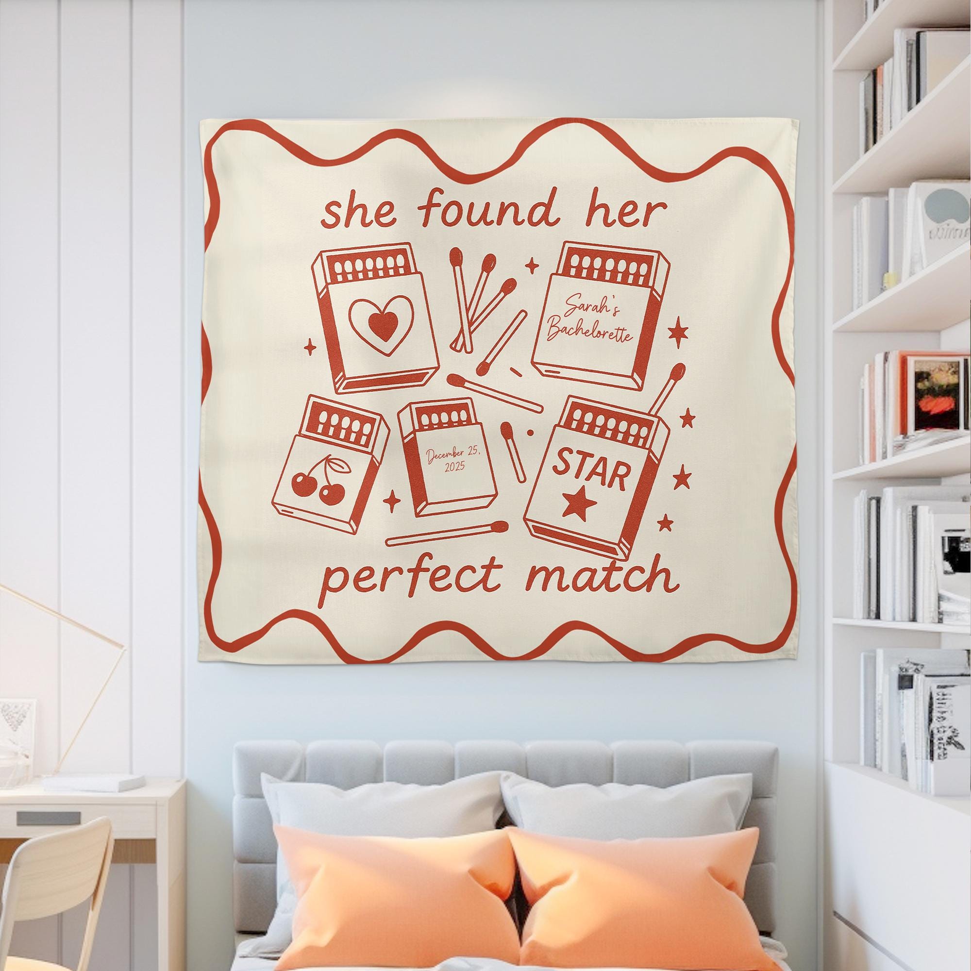 Custom Matchbox Tapestry with Text – Personalized Wall Hanging for Wedding or Bachelorette Party