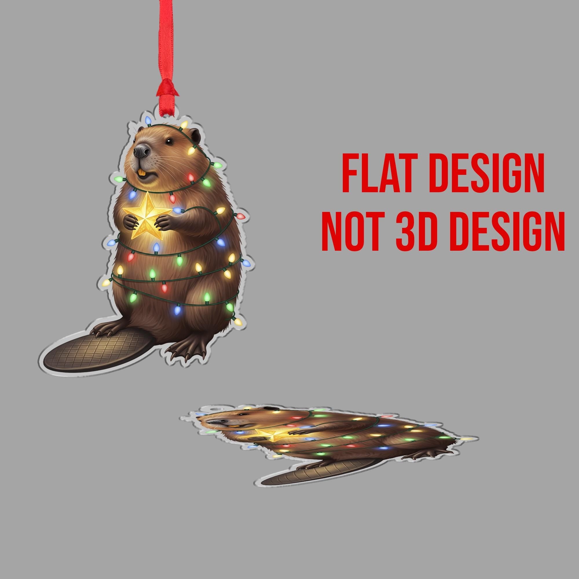 Beaver Christmas Ornament – Cute Holiday Tree Decoration, Funny Woodland Animal Gift, Beaver Holding Star Wrapped in Lights