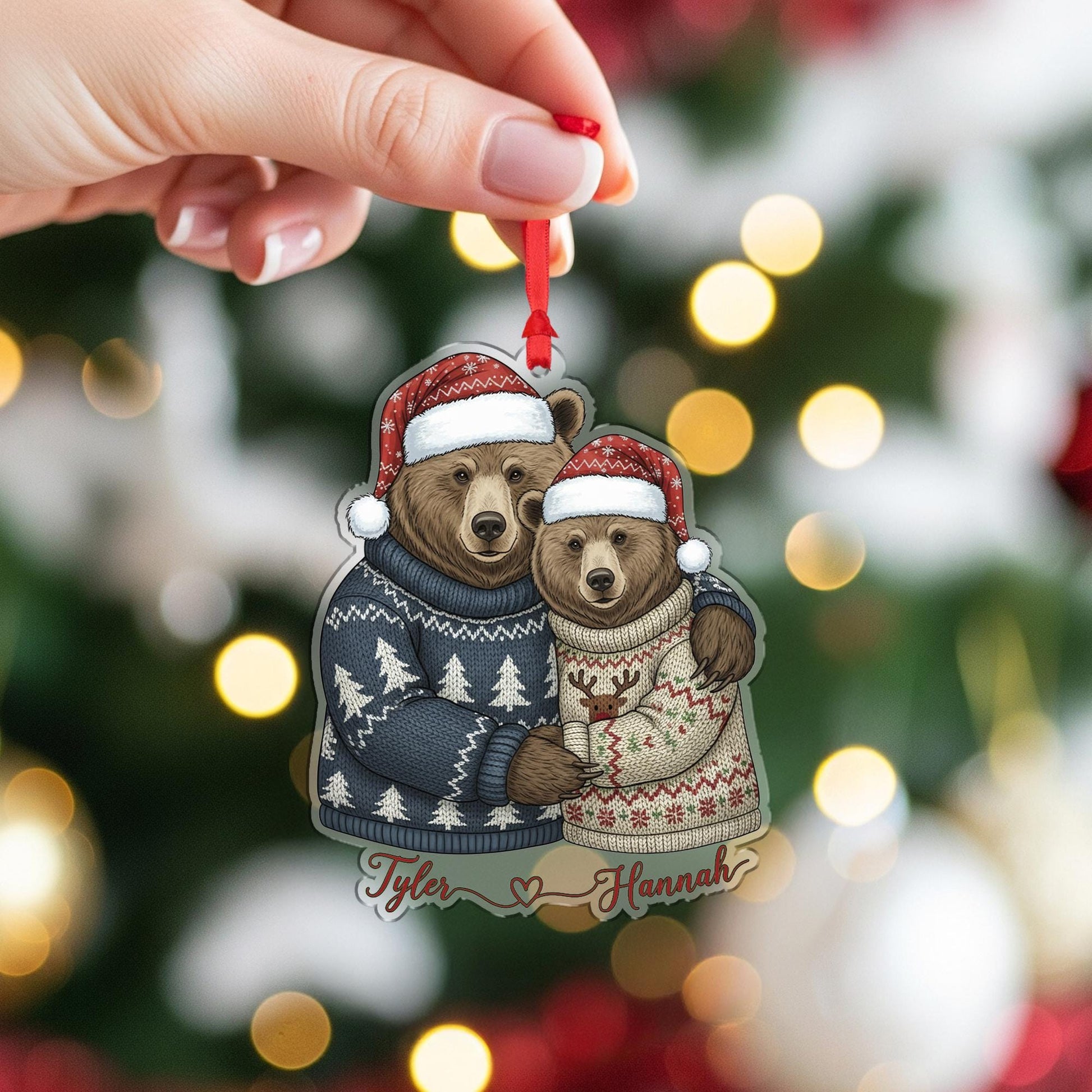 Personalized Bear Couple Ornament: Custom Christmas Tree Decoration