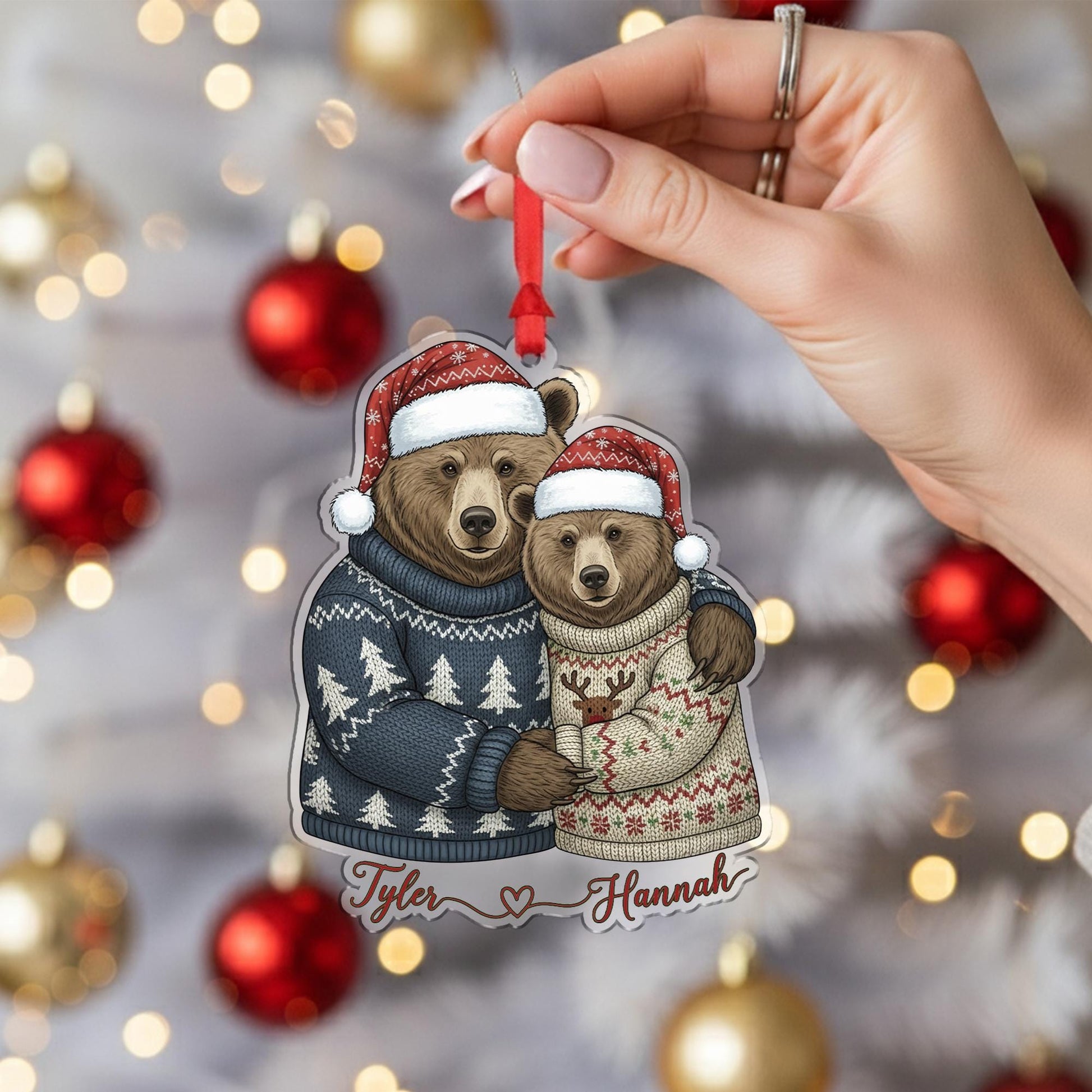 Personalized Bear Couple Ornament: Custom Christmas Tree Decoration