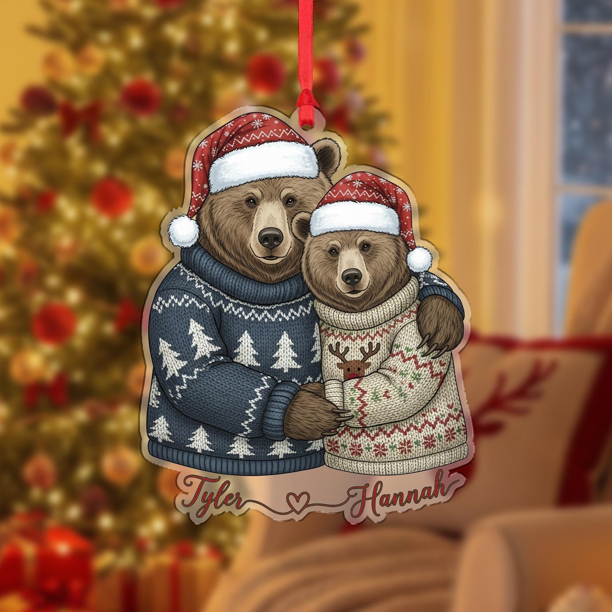 Personalized Bear Couple Ornament: Custom Christmas Tree Decoration