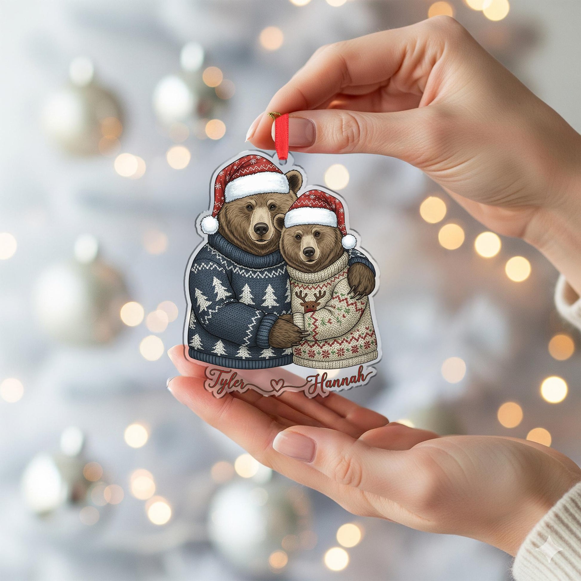 Personalized Bear Couple Ornament: Custom Christmas Tree Decoration