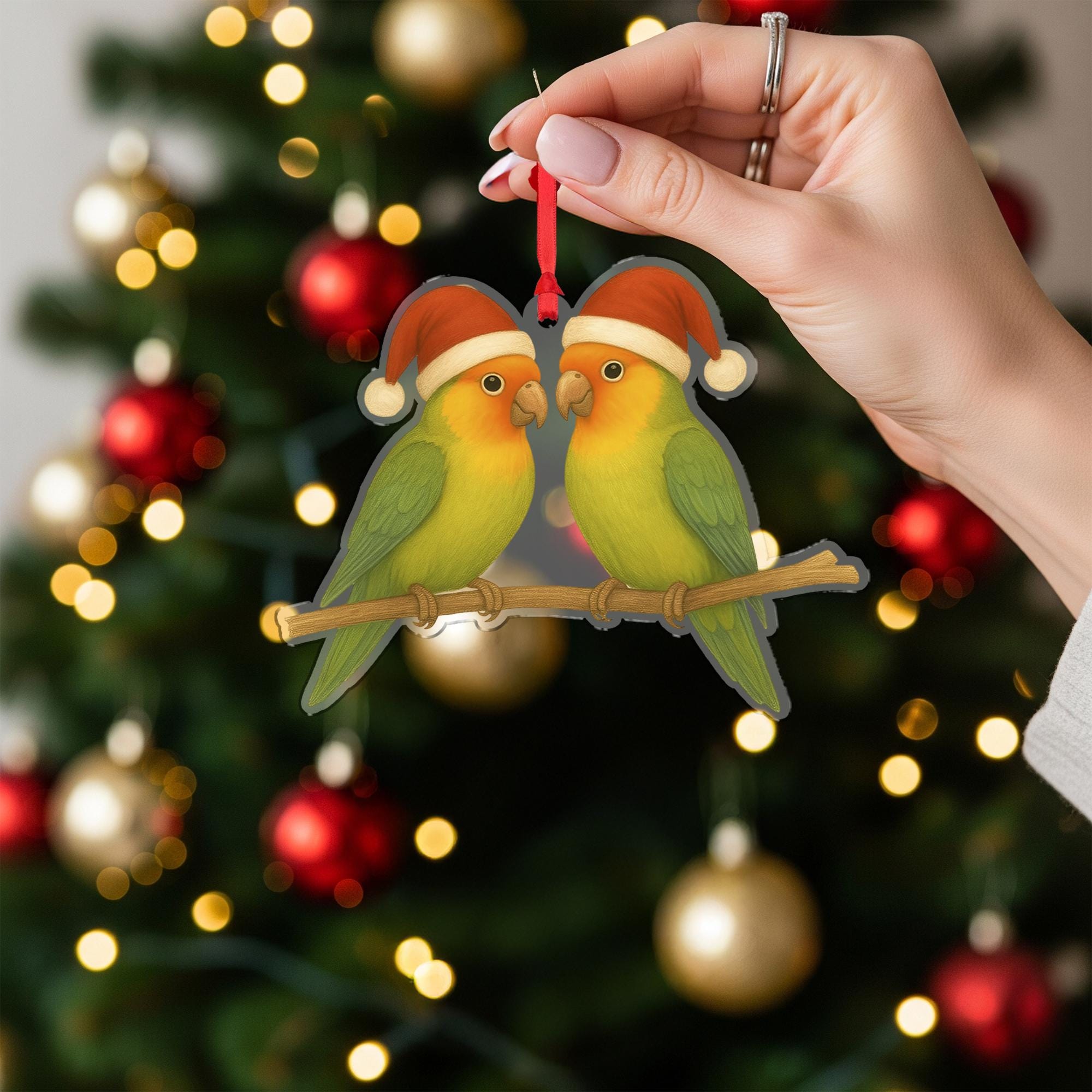 Lovebird Couple Christmas Ornament: Festive Parrot Tree Decoration