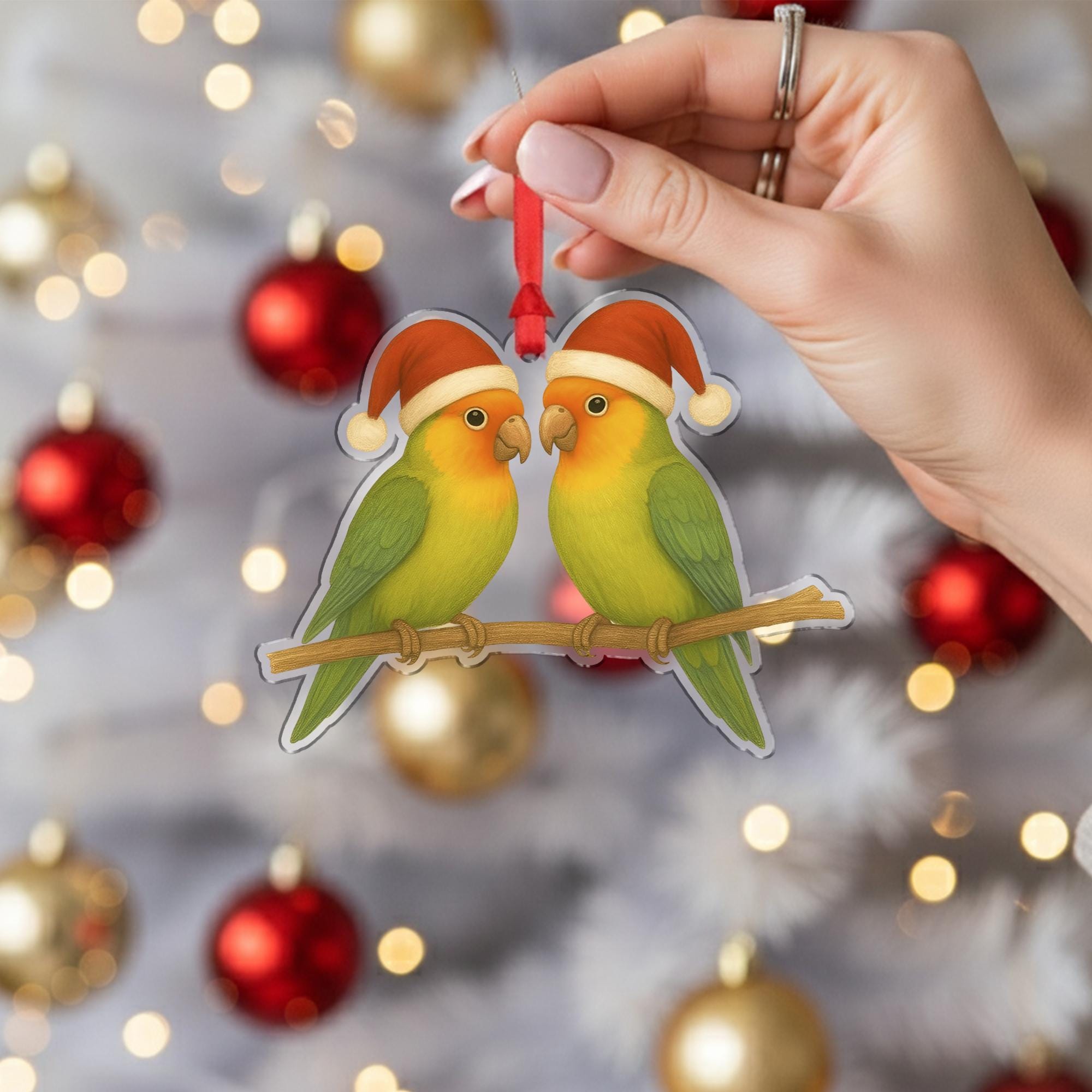 Lovebird Couple Christmas Ornament: Festive Parrot Tree Decoration