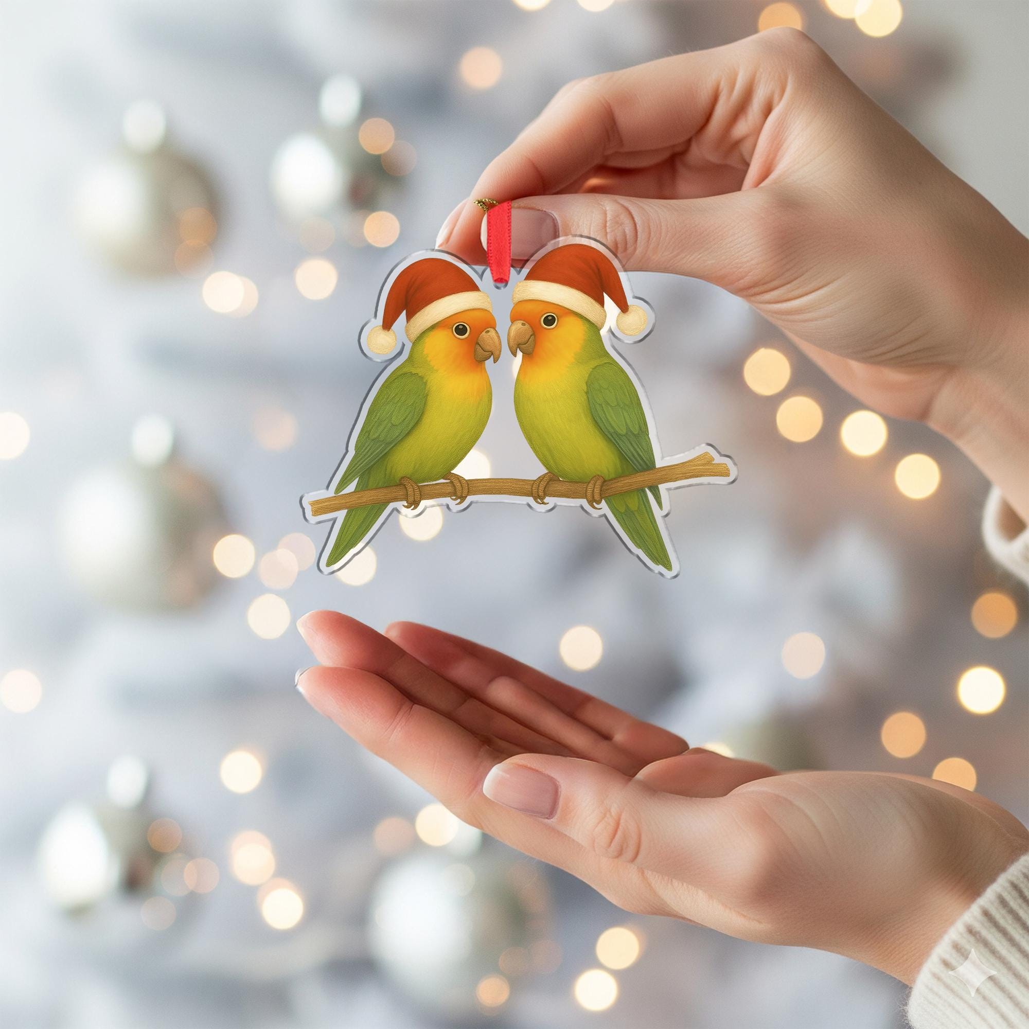 Lovebird Couple Christmas Ornament: Festive Parrot Tree Decoration