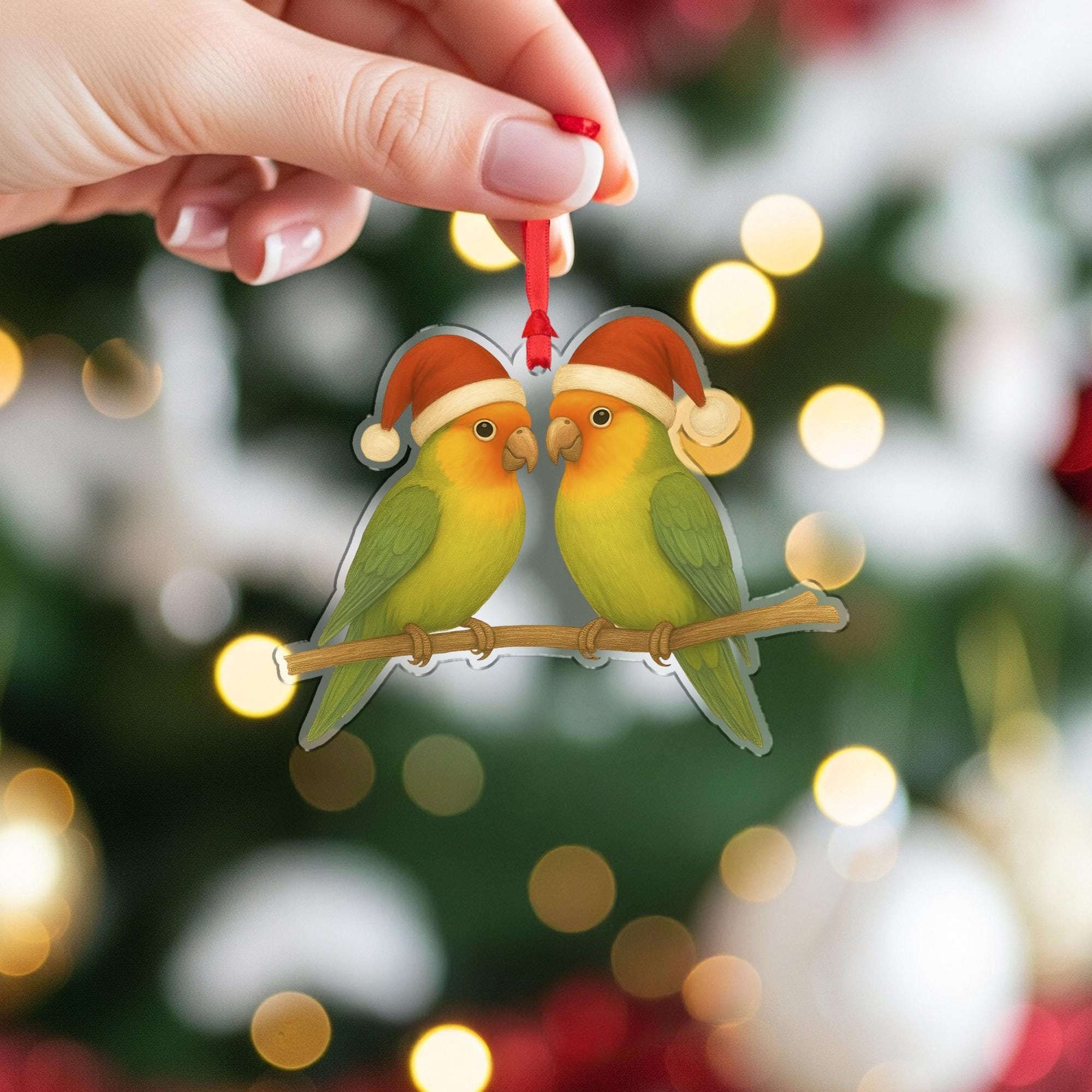 Lovebird Couple Christmas Ornament: Festive Parrot Tree Decoration