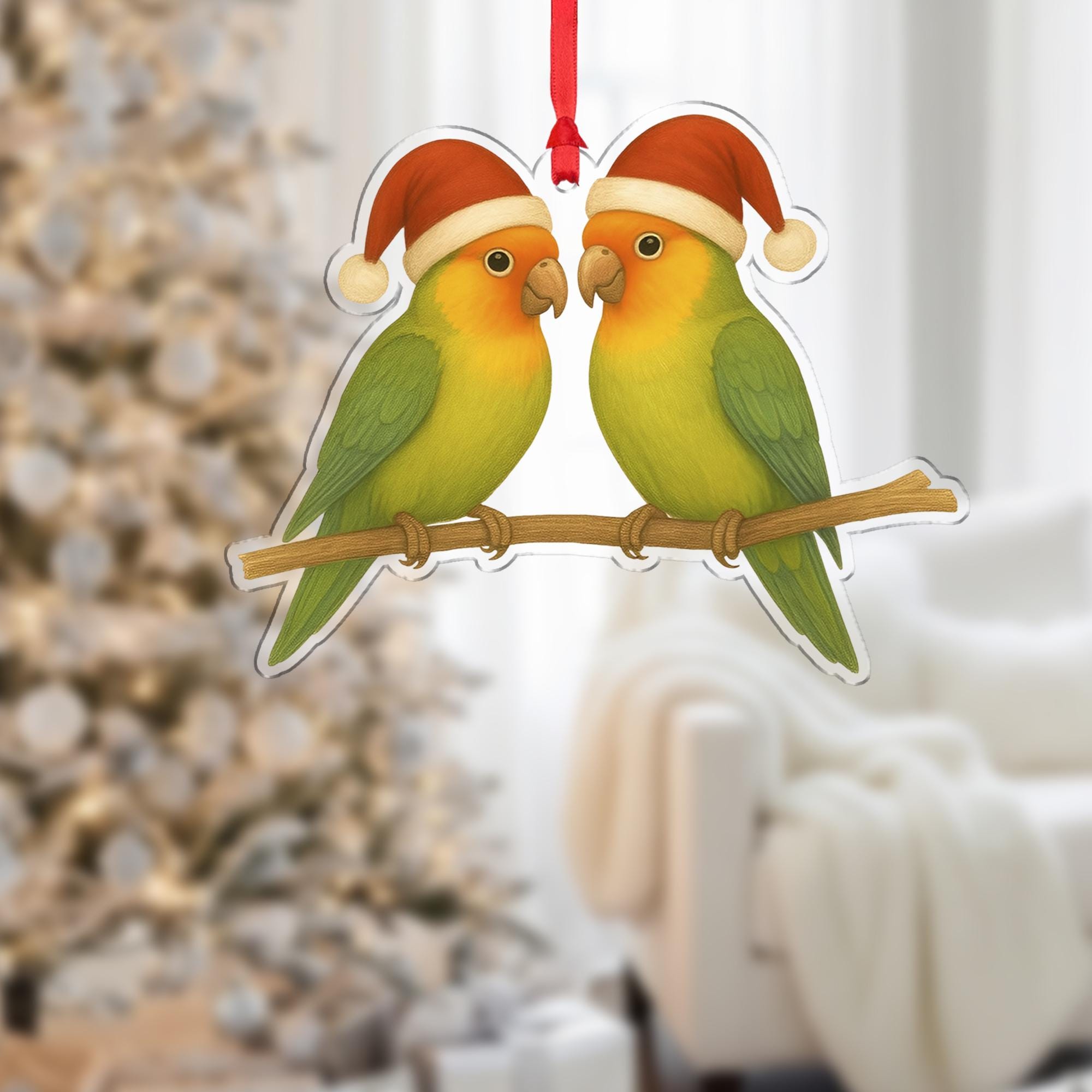 Lovebird Couple Christmas Ornament: Festive Parrot Tree Decoration