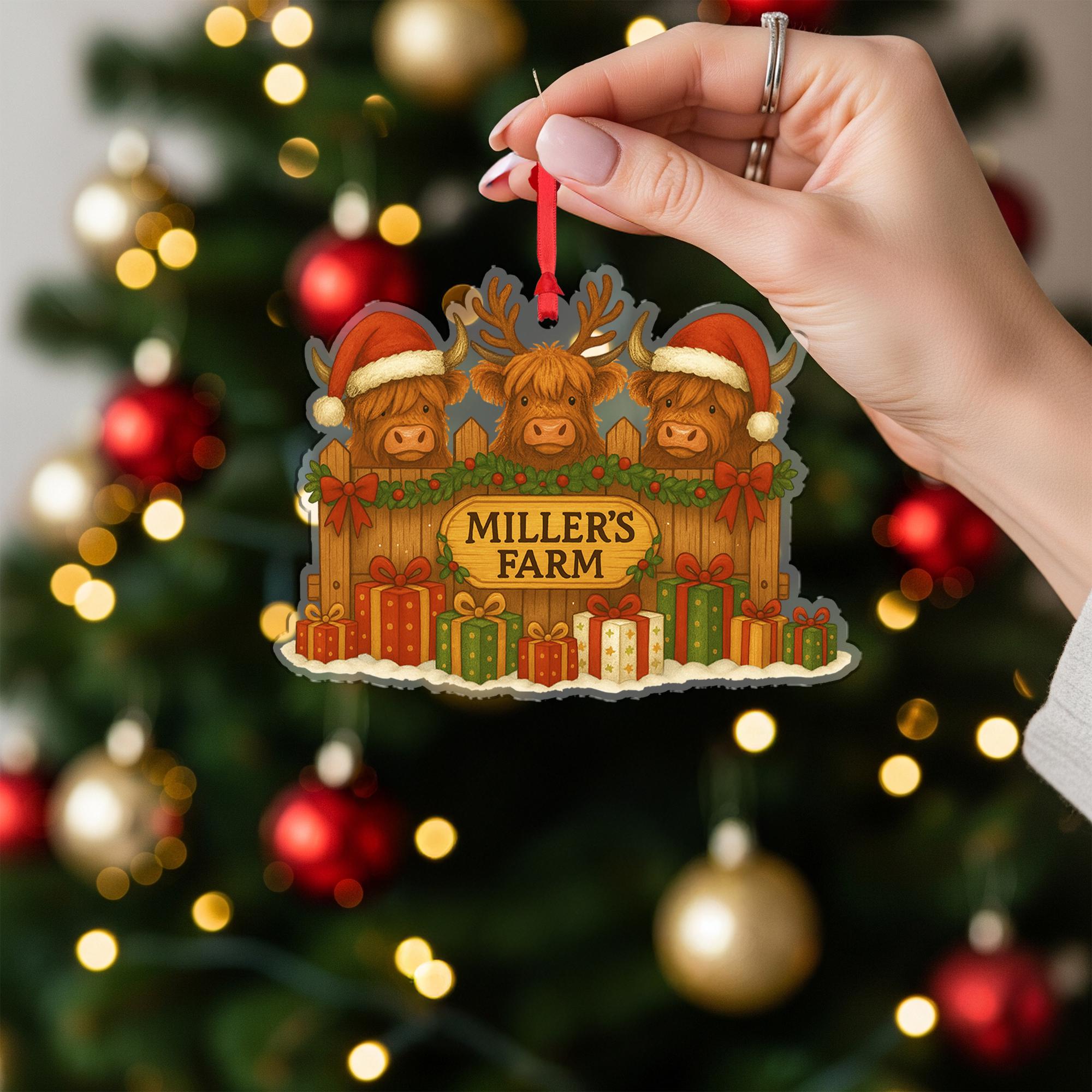 Personalized Highland Cow Ornament: Rustic Farm Christmas Decoration