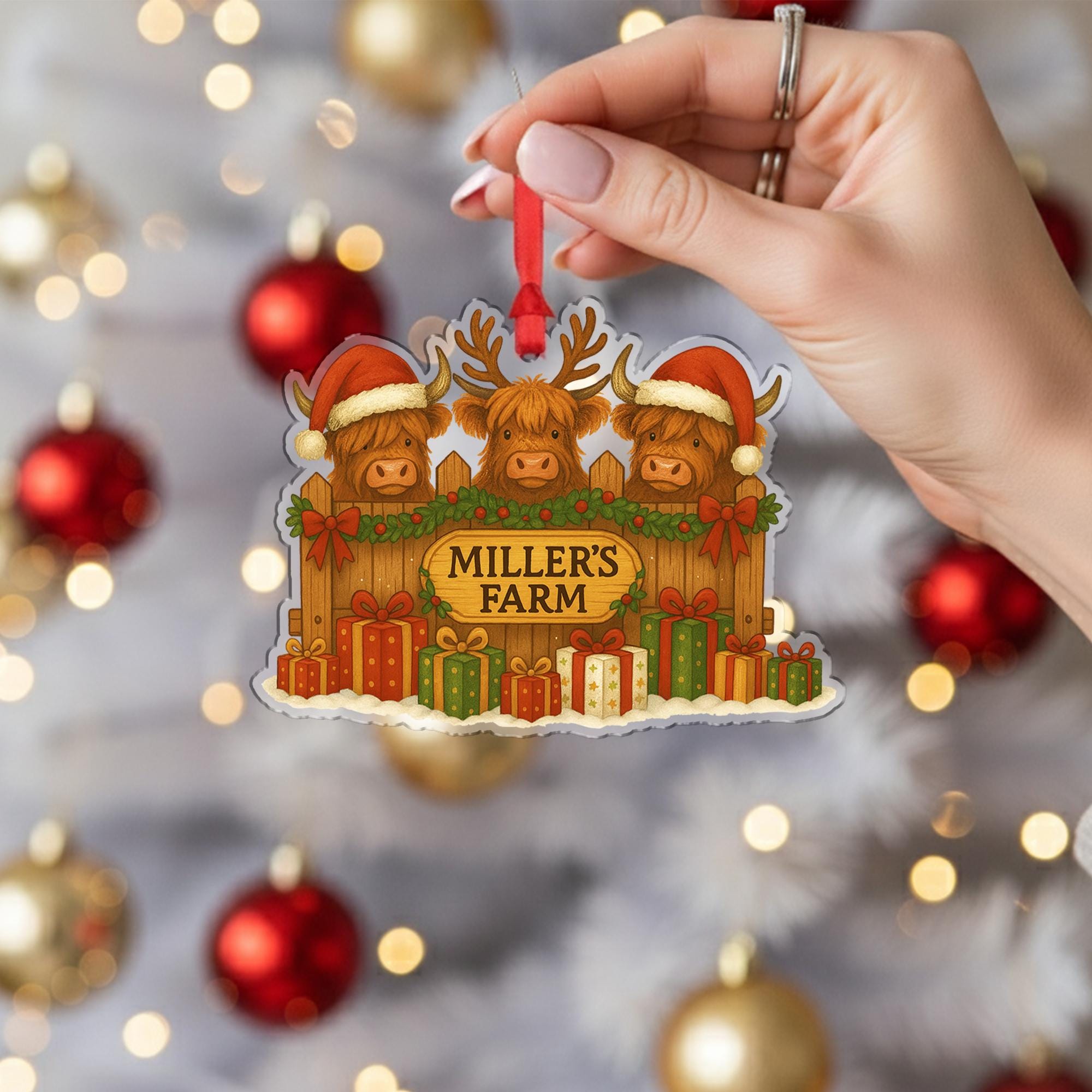Personalized Highland Cow Ornament: Rustic Farm Christmas Decoration