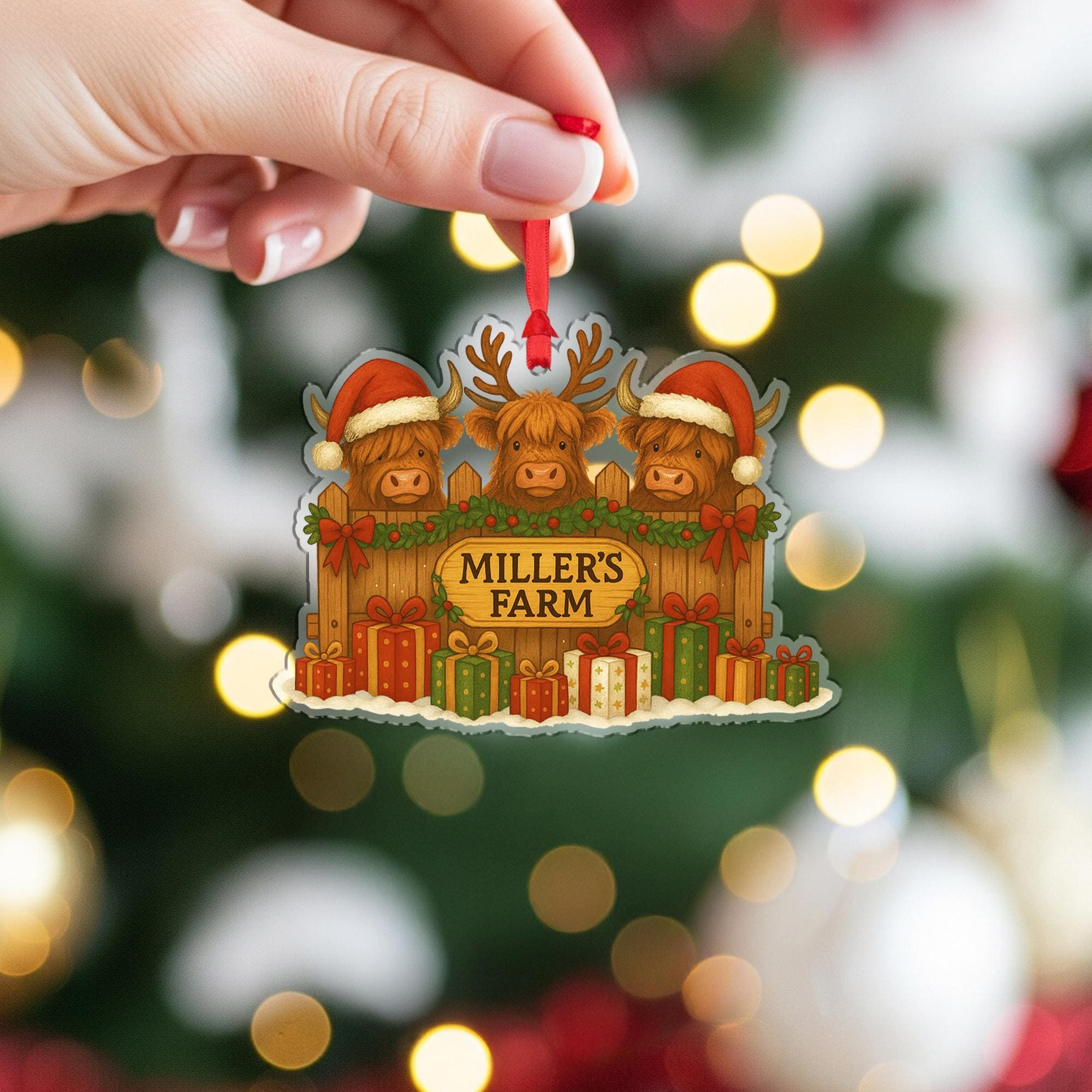 Personalized Highland Cow Ornament: Rustic Farm Christmas Decoration