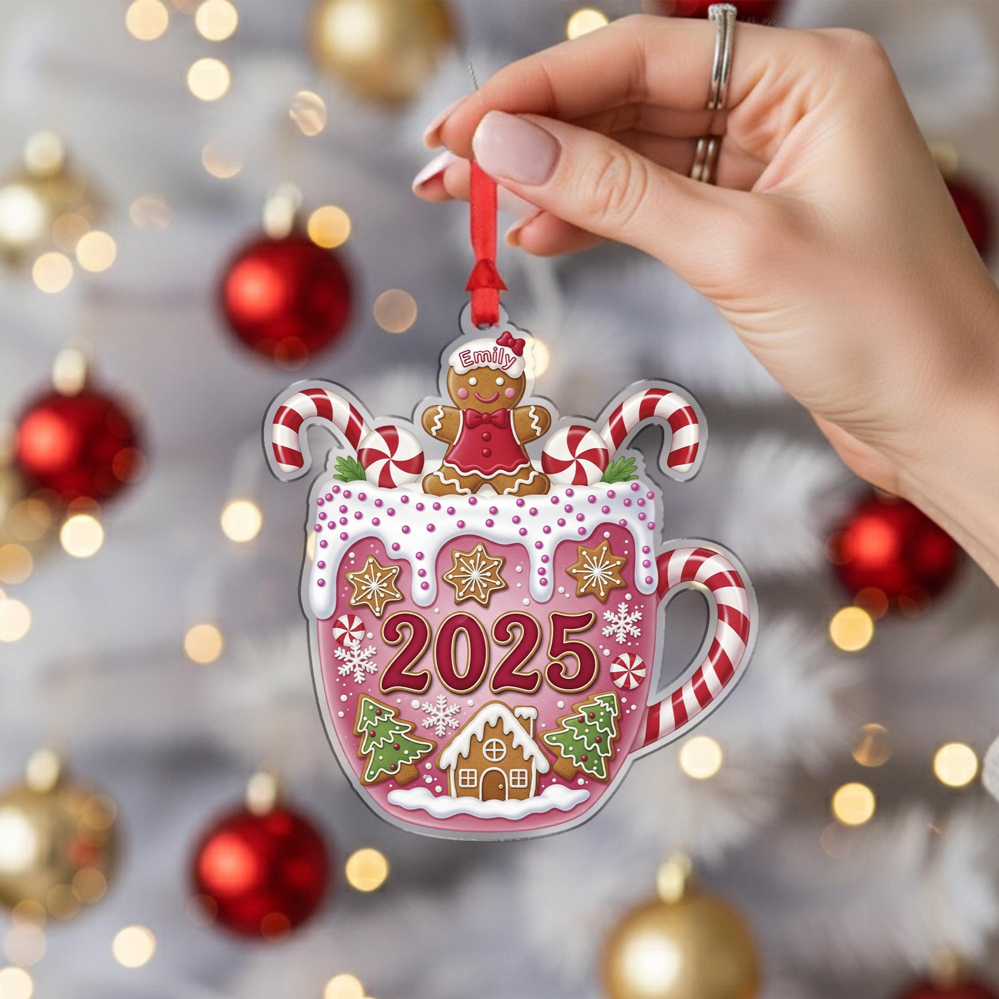 Personalized 2025 Christmas Ornament: Gingerbread Mug Holiday Decor