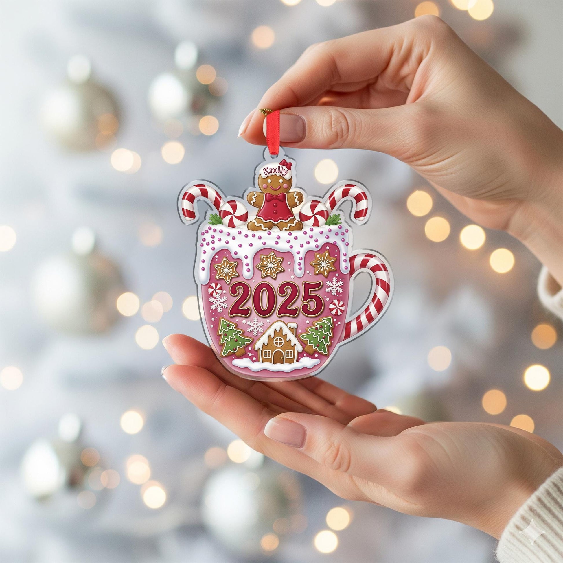 Personalized 2025 Christmas Ornament: Gingerbread Mug Holiday Decor