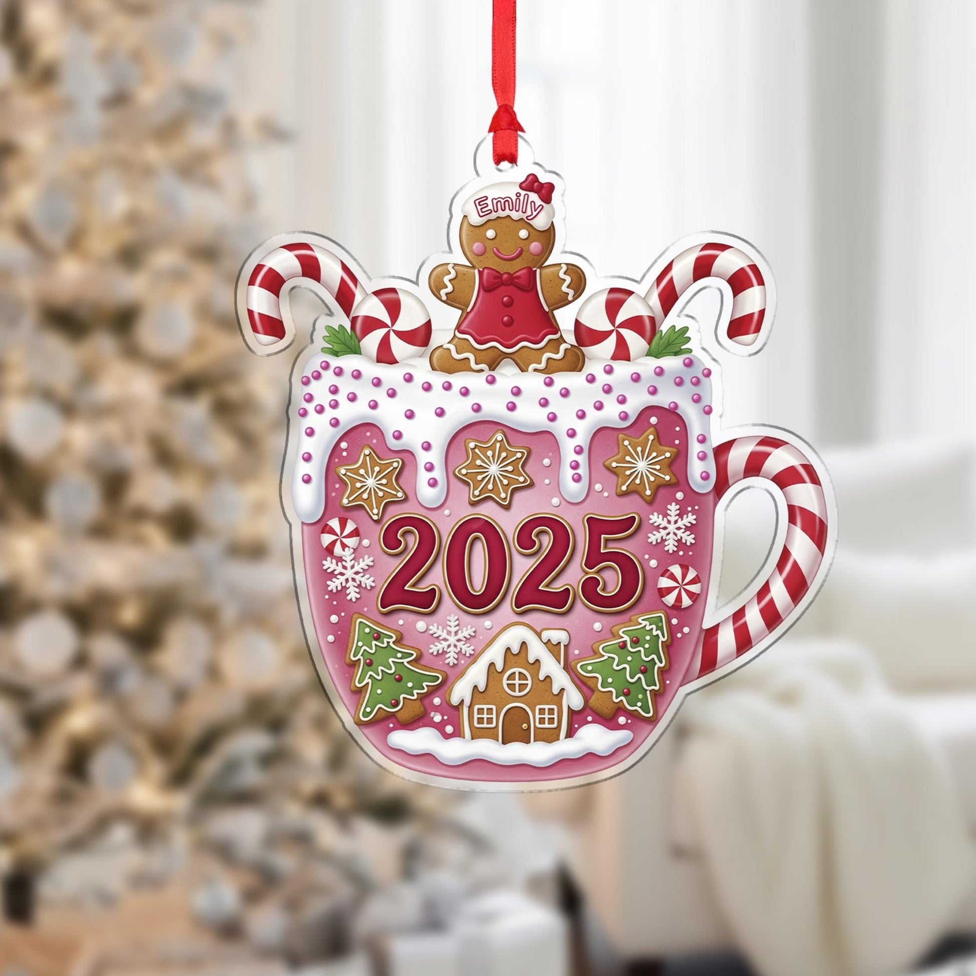 Personalized 2025 Christmas Ornament: Gingerbread Mug Holiday Decor
