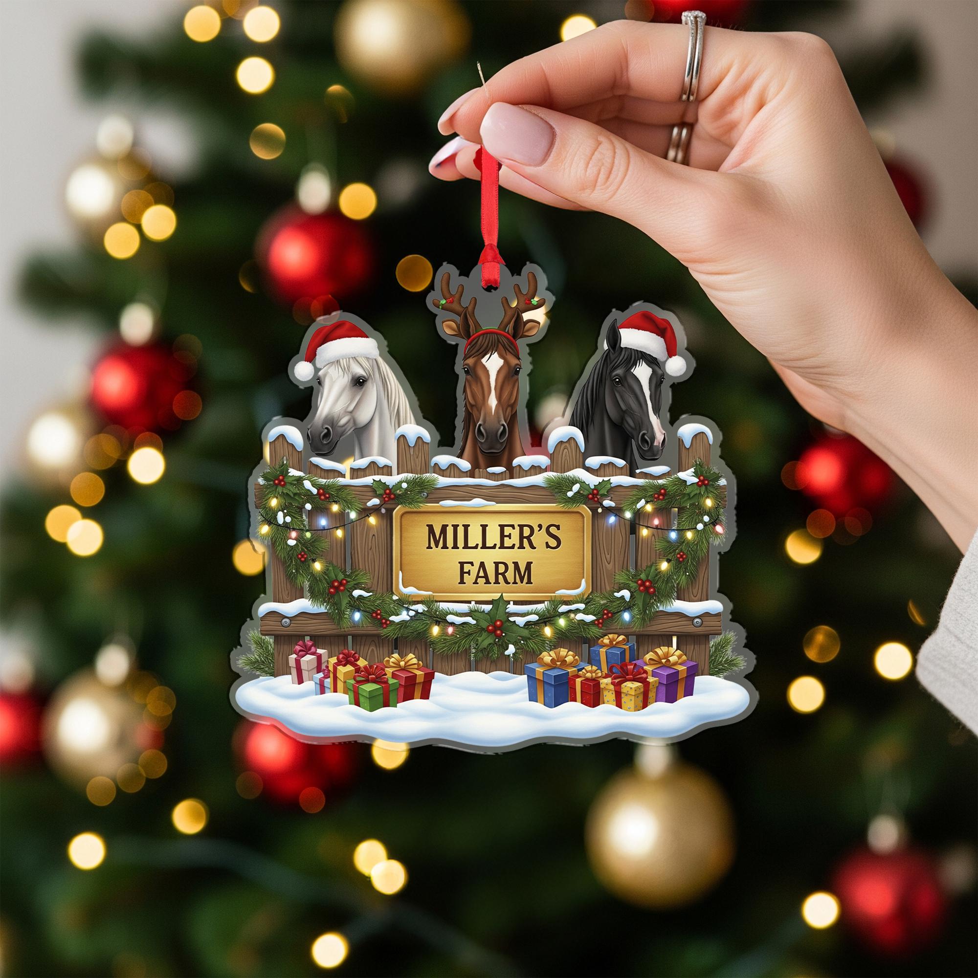 Personalized Horse Farm Christmas Ornament: Custom Barn, Family Name