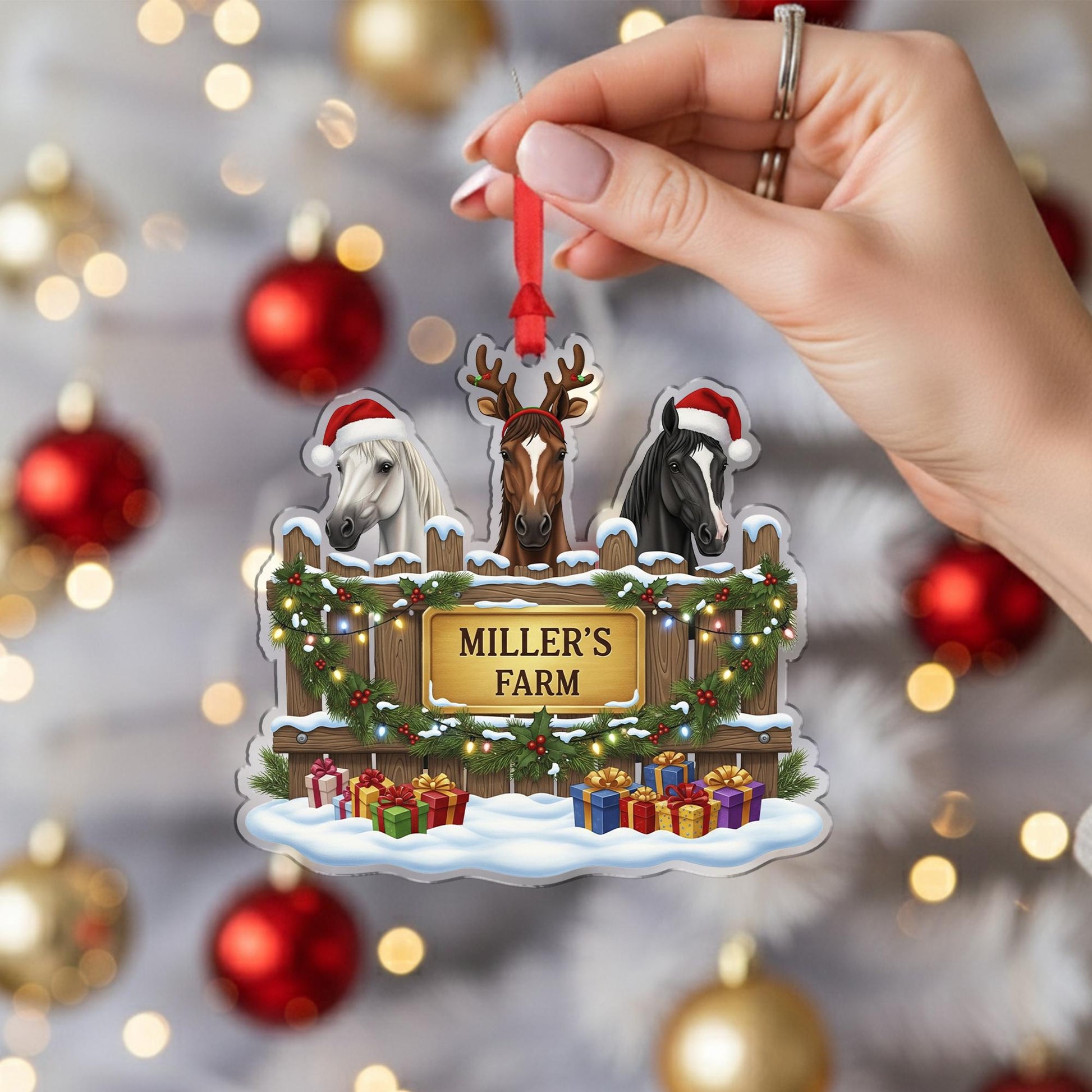 Personalized Horse Farm Christmas Ornament: Custom Barn, Family Name