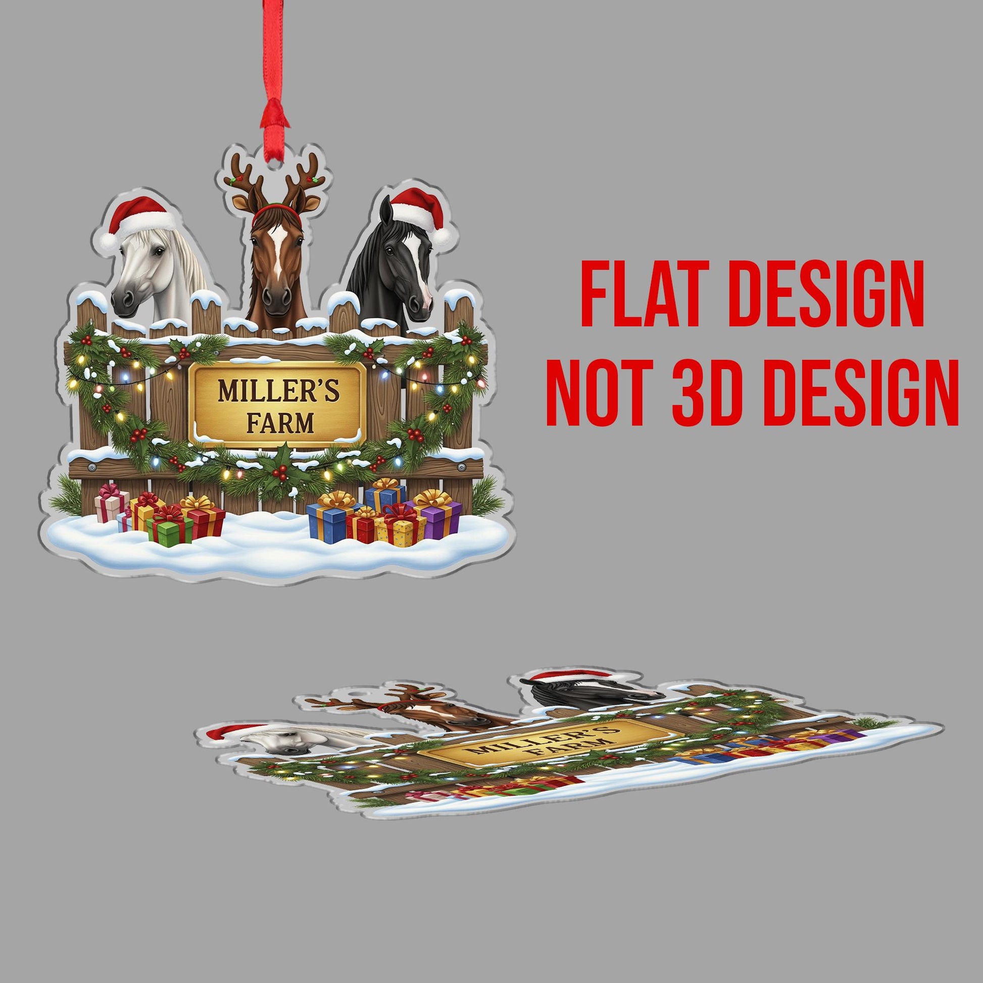 Personalized Horse Farm Christmas Ornament: Custom Barn, Family Name