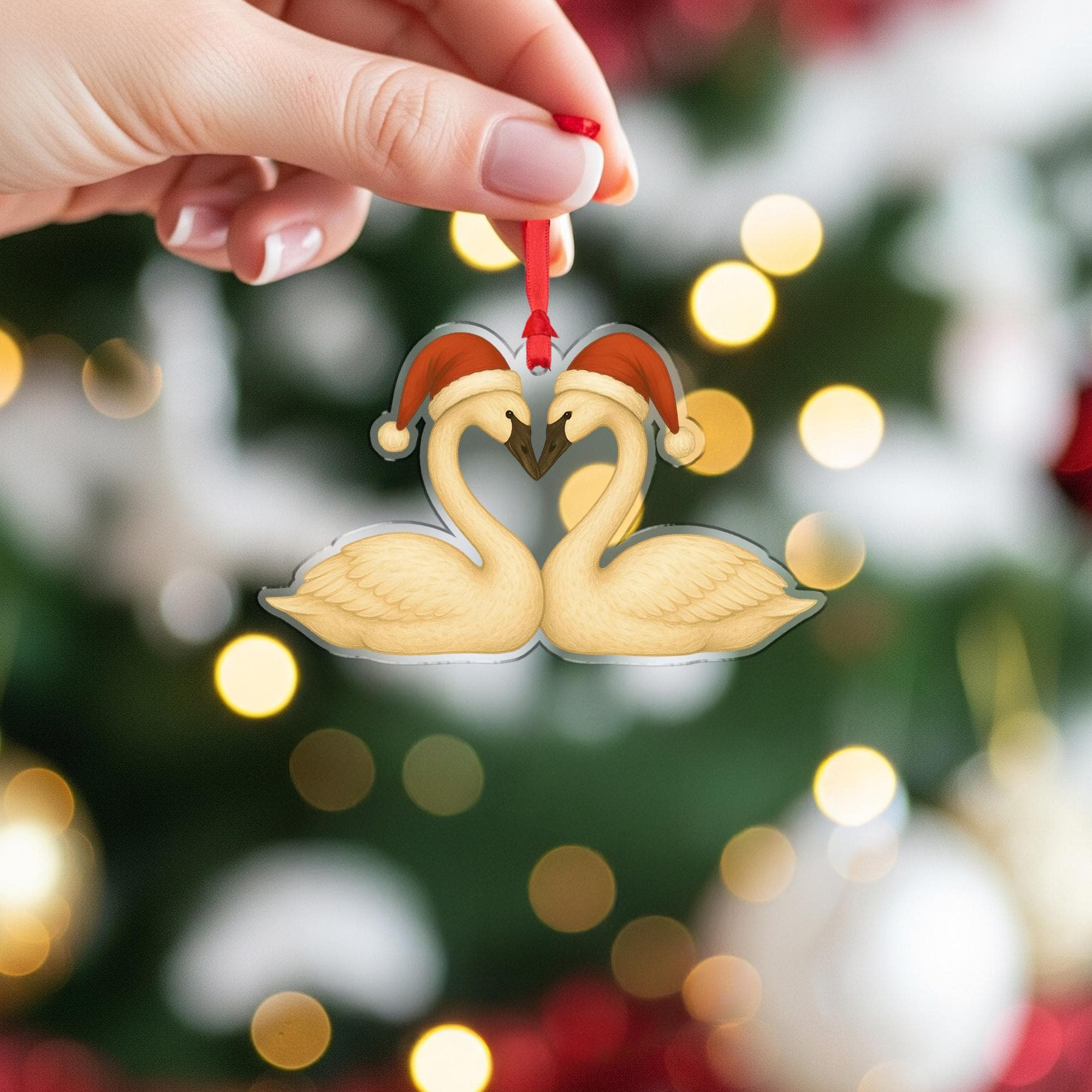 Swan Couple Christmas Ornament: Romantic Love Birds Tree Decoration