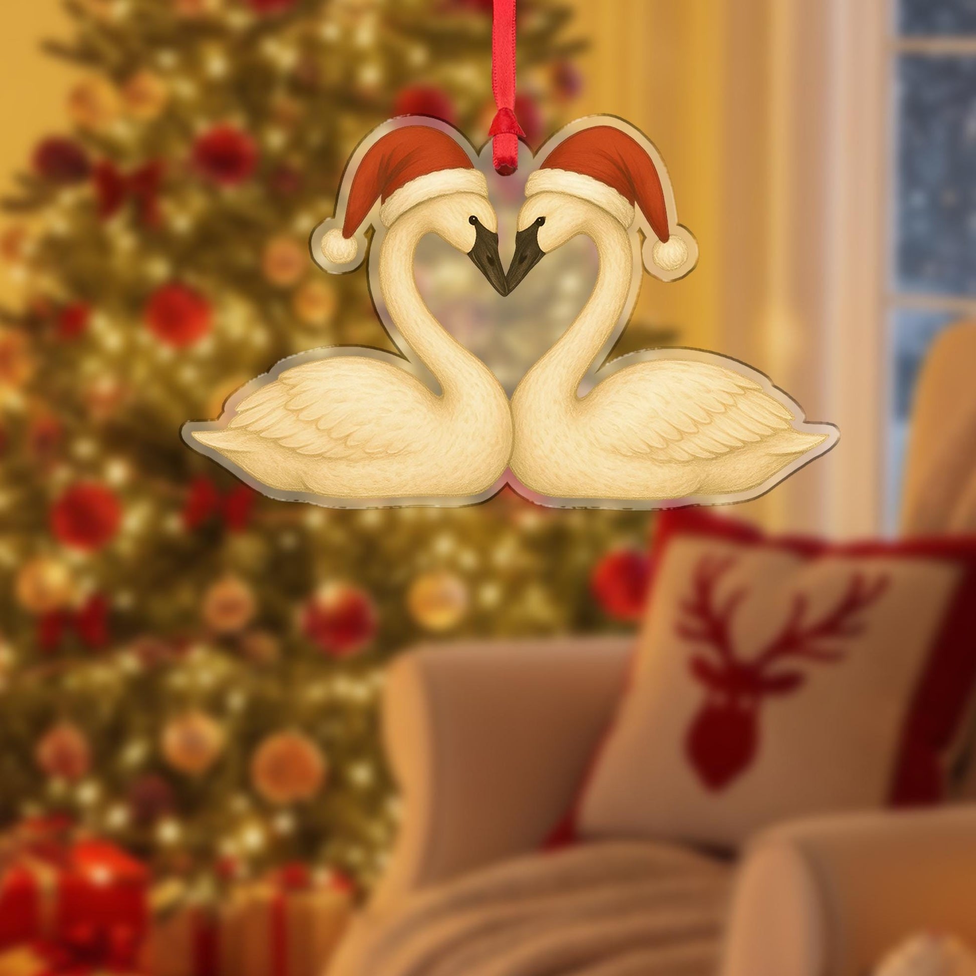 Swan Couple Christmas Ornament: Romantic Love Birds Tree Decoration