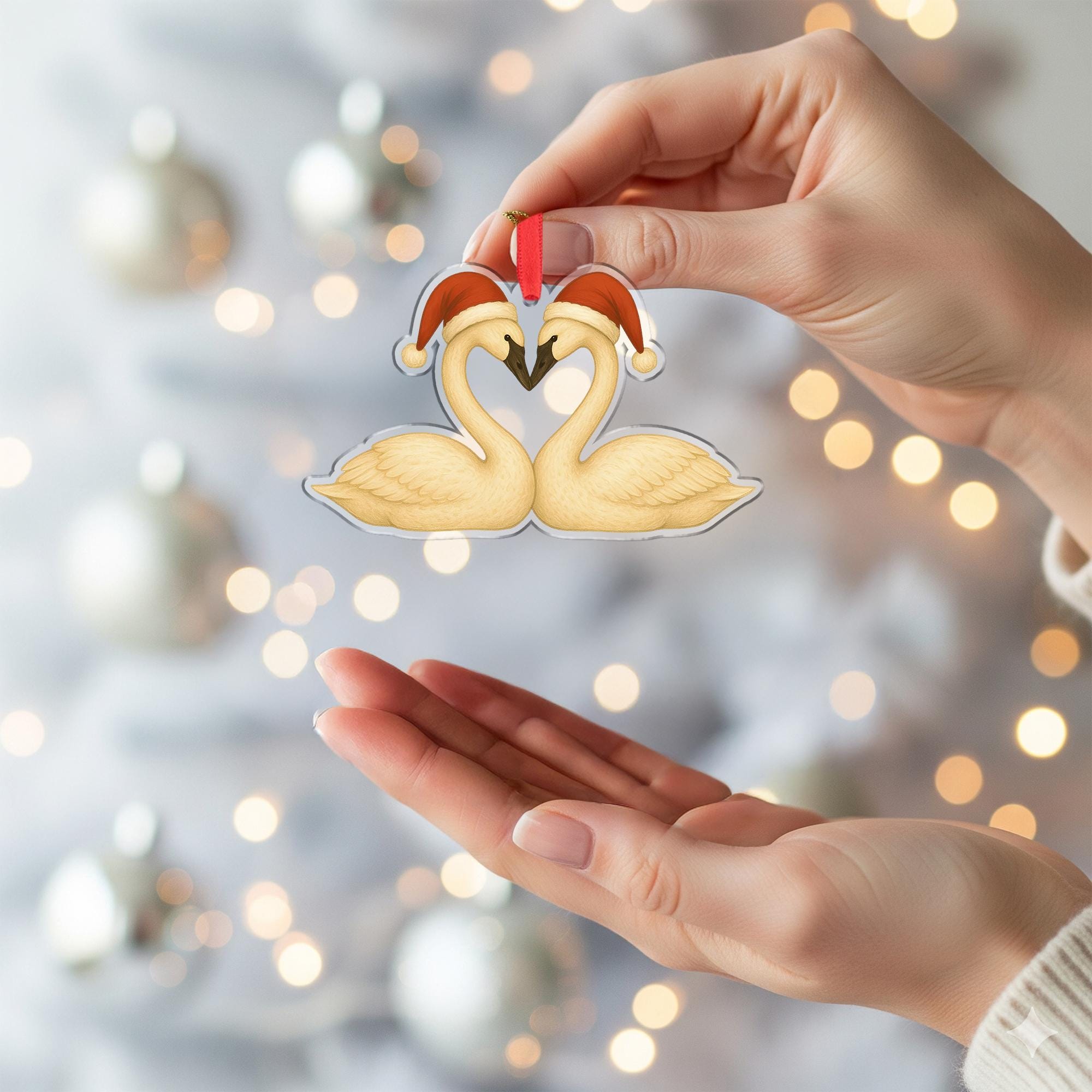 Swan Couple Christmas Ornament: Romantic Love Birds Tree Decoration