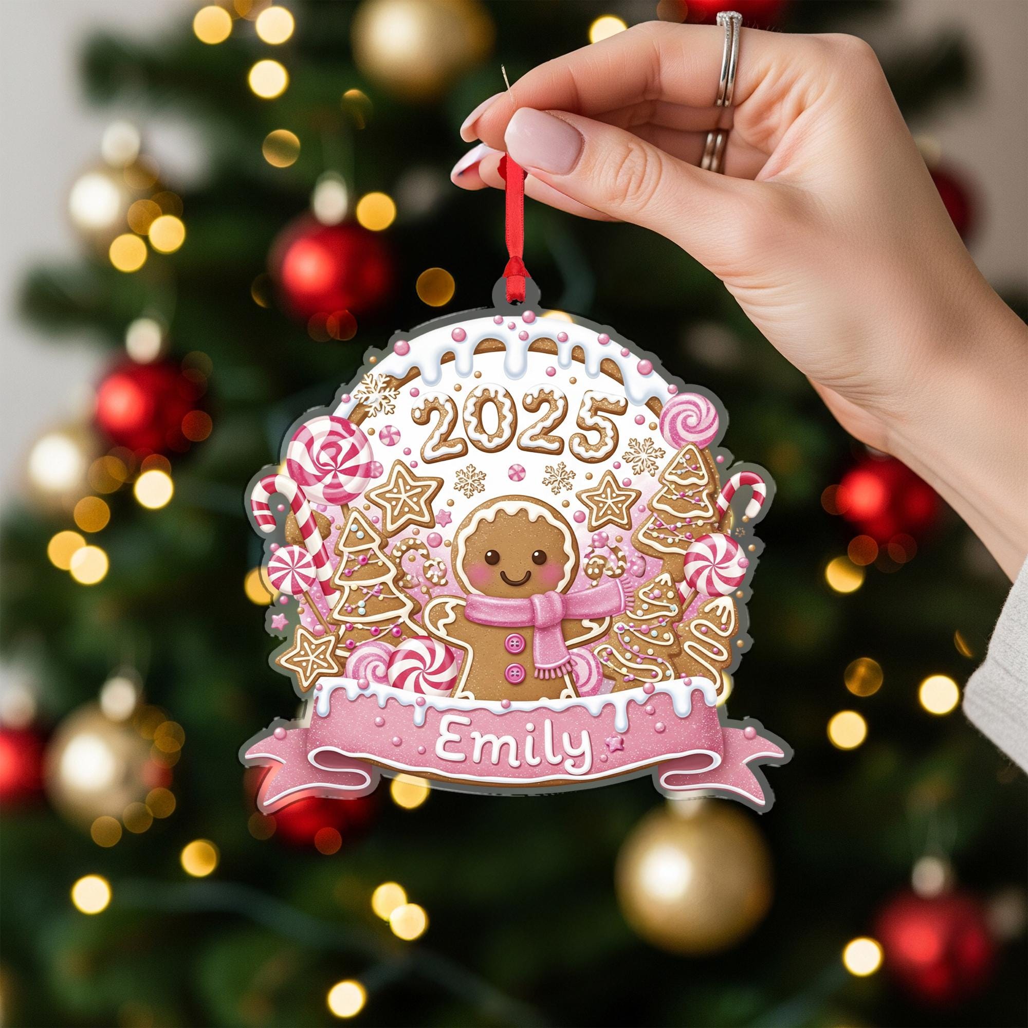 Personalized 2025 Gingerbread Ornament: Custom Name Christmas Tree Hanging