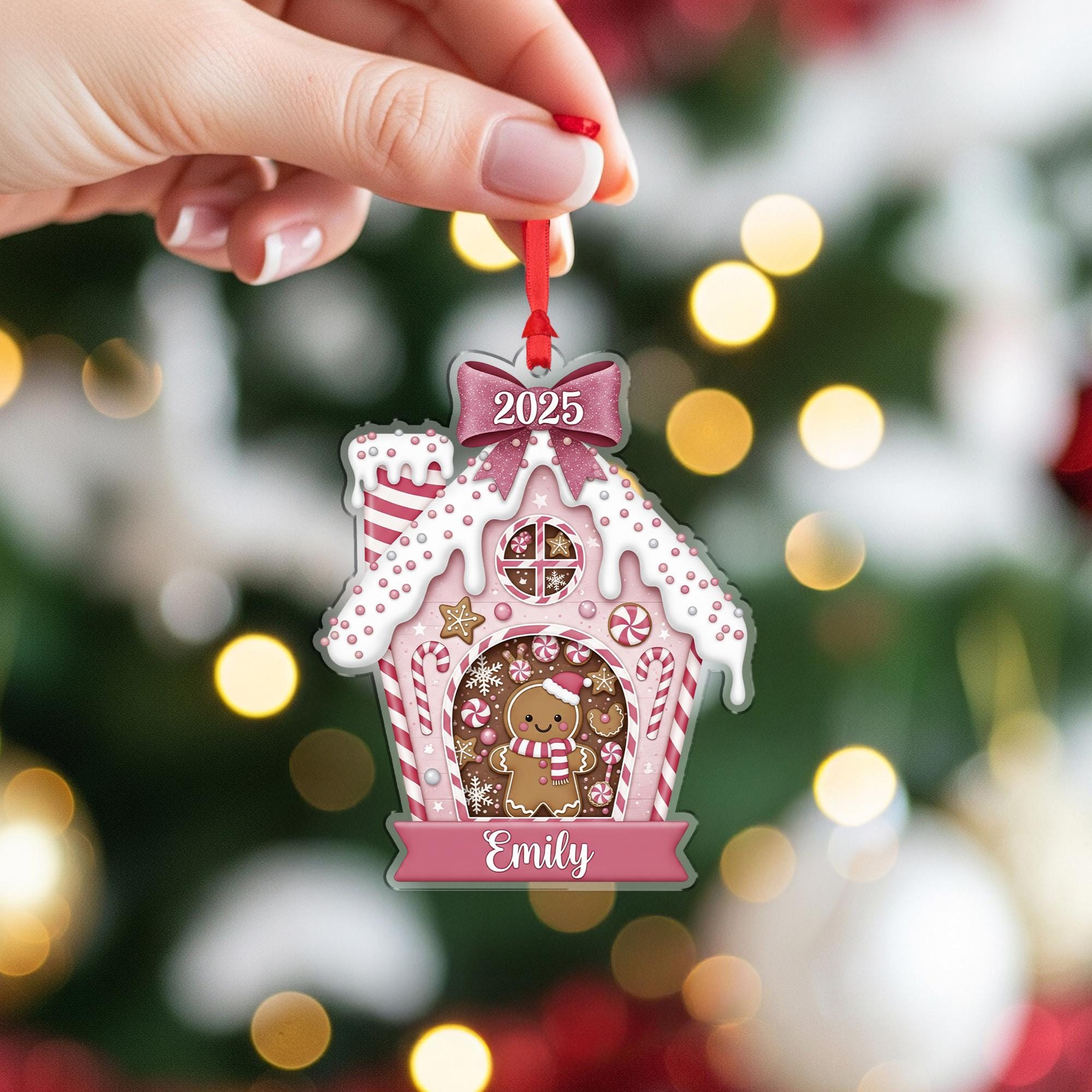 Personalized 2025 Gingerbread House Ornament: Custom Name Christmas Tree Hanging