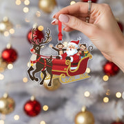 Santa Sleigh Ornament with Reindeer and Monkeys: Christmas Tree Decoration