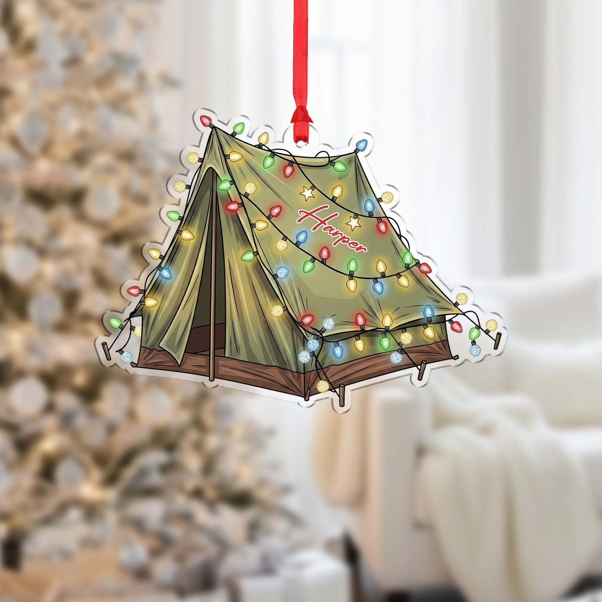 Personalized Camping Tent Christmas Ornament, Custom Camp Themed Holiday Decor, Adventure Lover Gift, First Christmas Ornament