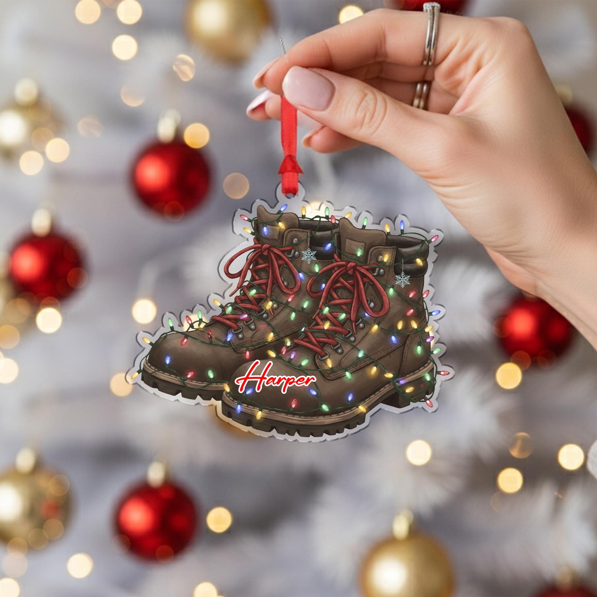 Personalized Hiking Boots Christmas Ornament with Name, Custom Boots Ornament, Outdoorsy Ornament, Camper Gift, Nature Lover, Adventure