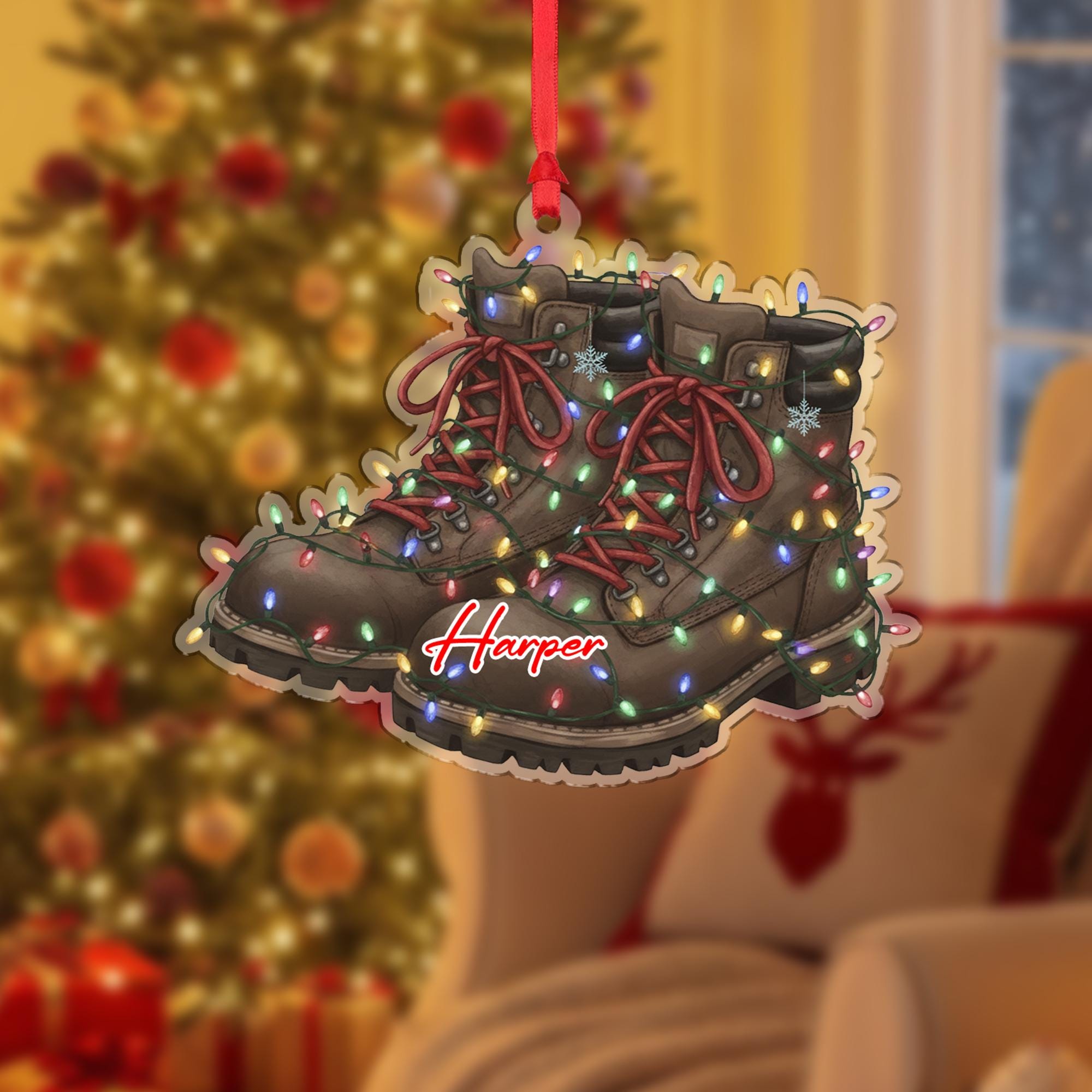 Personalized Hiking Boots Christmas Ornament with Name, Custom Boots Ornament, Outdoorsy Ornament, Camper Gift, Nature Lover, Adventure