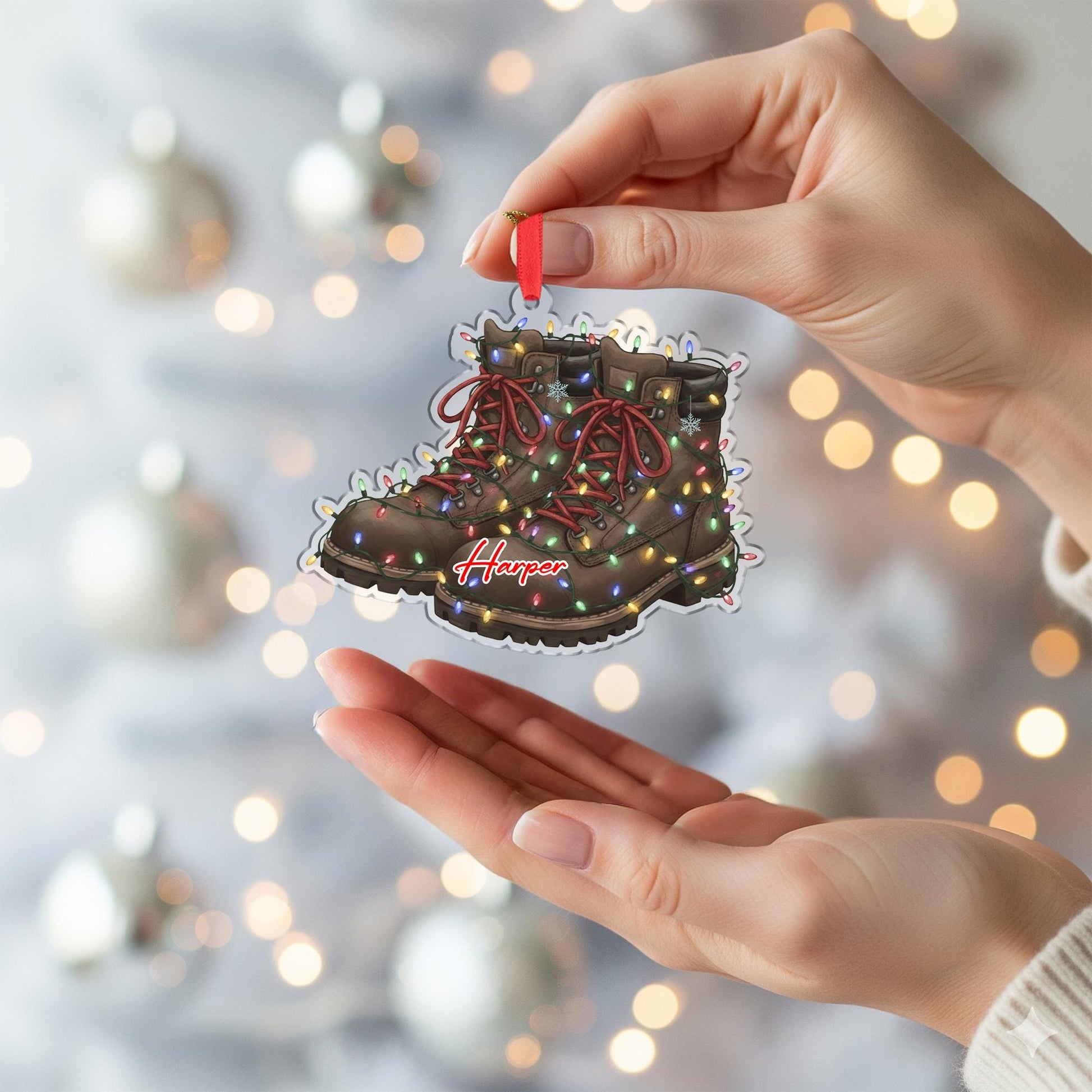 Personalized Hiking Boots Christmas Ornament with Name, Custom Boots Ornament, Outdoorsy Ornament, Camper Gift, Nature Lover, Adventure