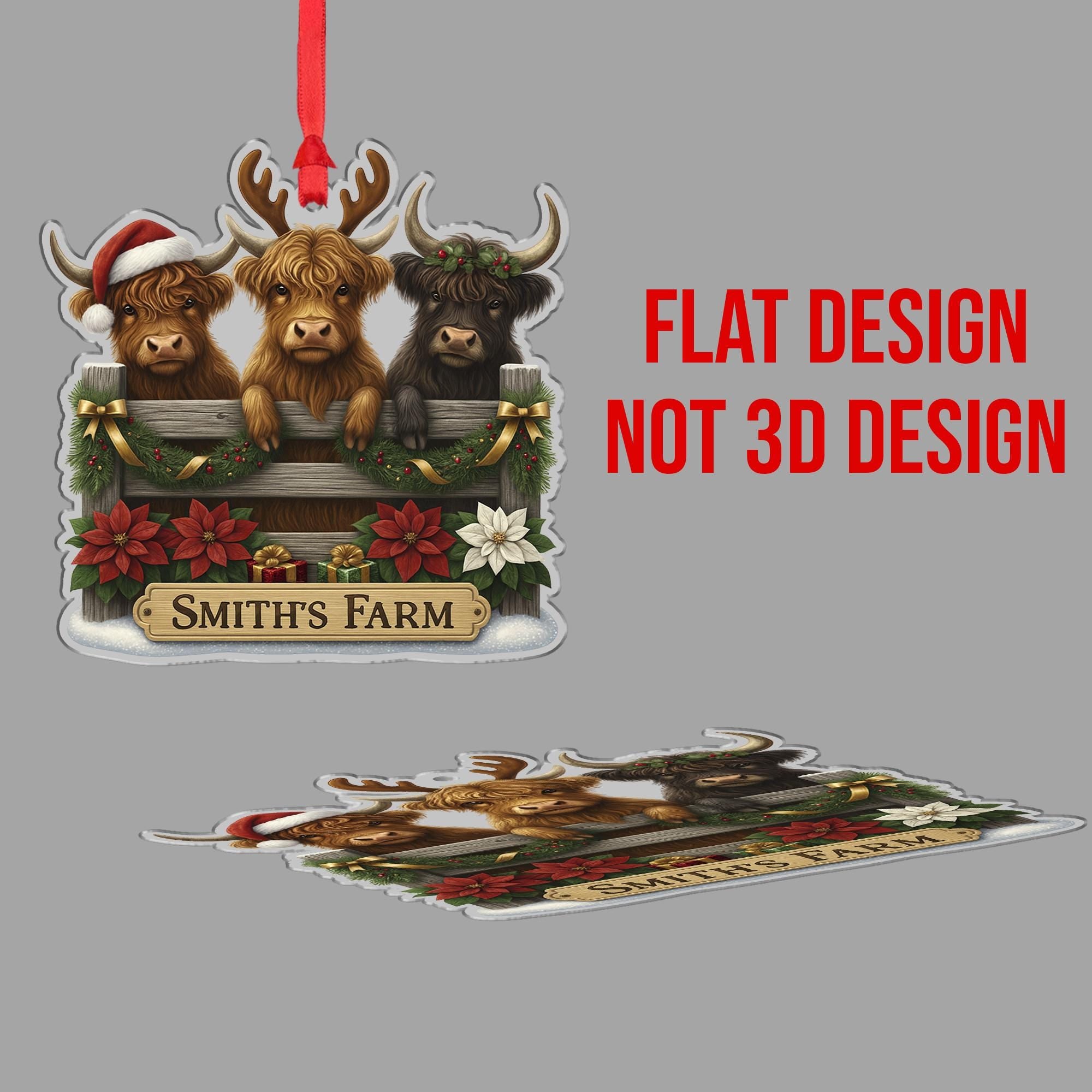 Personalized Highland Cow Family Christmas Ornament, Custom Farmhouse Holiday Decor, Scottish Coo Gift for Cattle Lovers