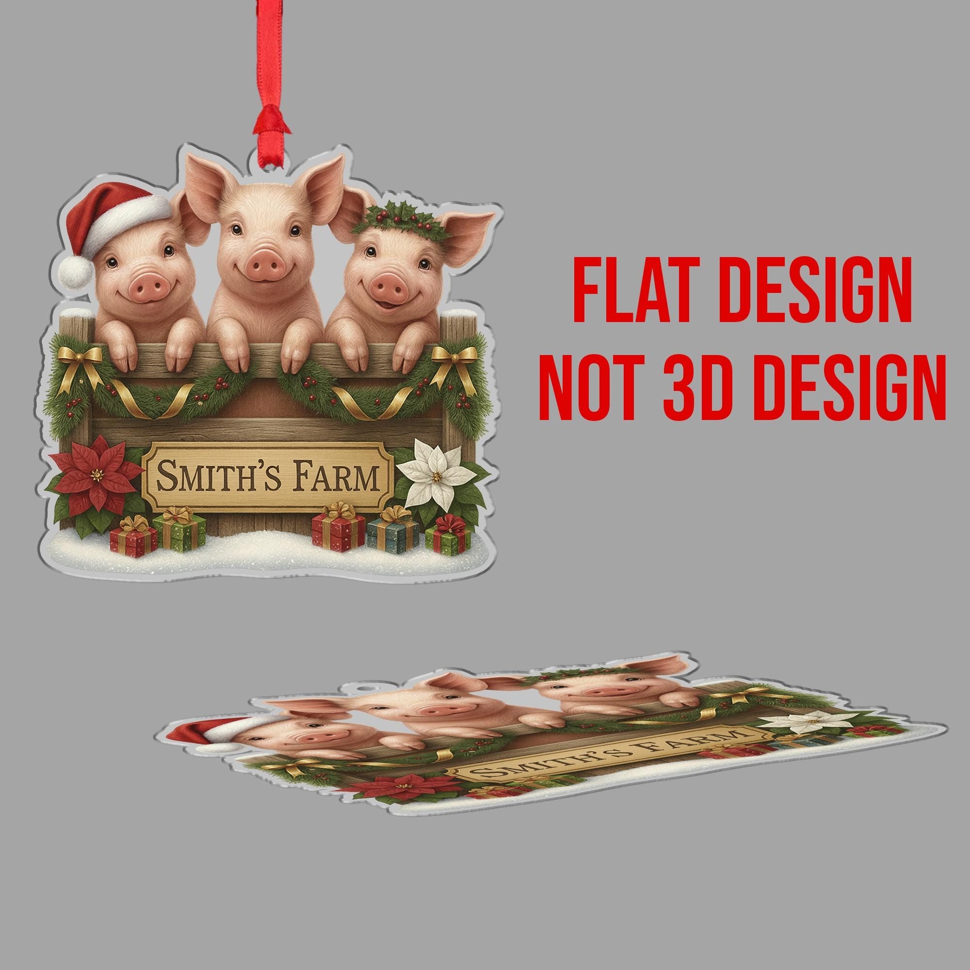 Personalized Pig Family Christmas Ornament, Smith's Farm Holiday Decor, Custom Piggy Farmhouse Gift for Farmers, Rustic Xmas Tree Bauble