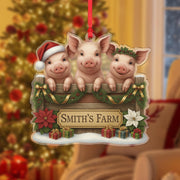 Personalized Pig Family Christmas Ornament, Smith's Farm Holiday Decor, Custom Piggy Farmhouse Gift for Farmers, Rustic Xmas Tree Bauble