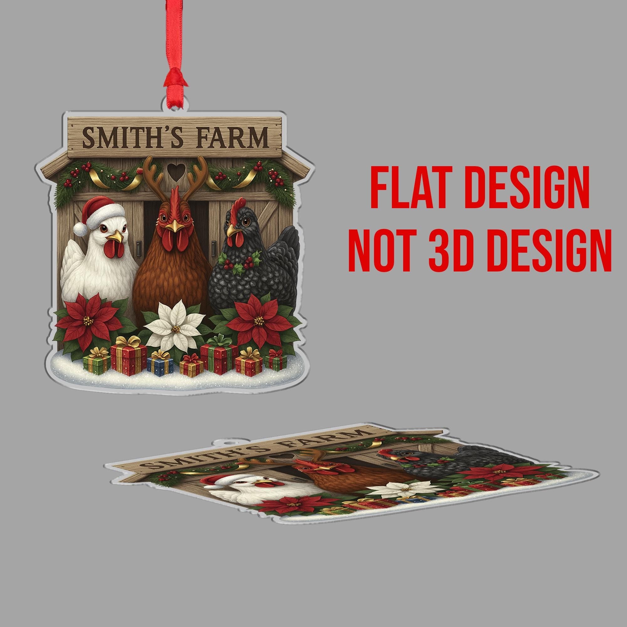 Personalized Chicken Ornament, Custom Farmhouse Christmas Decor, Rustic Xmas Gift for Chicken Lovers, Smith's Farm Holiday Decor