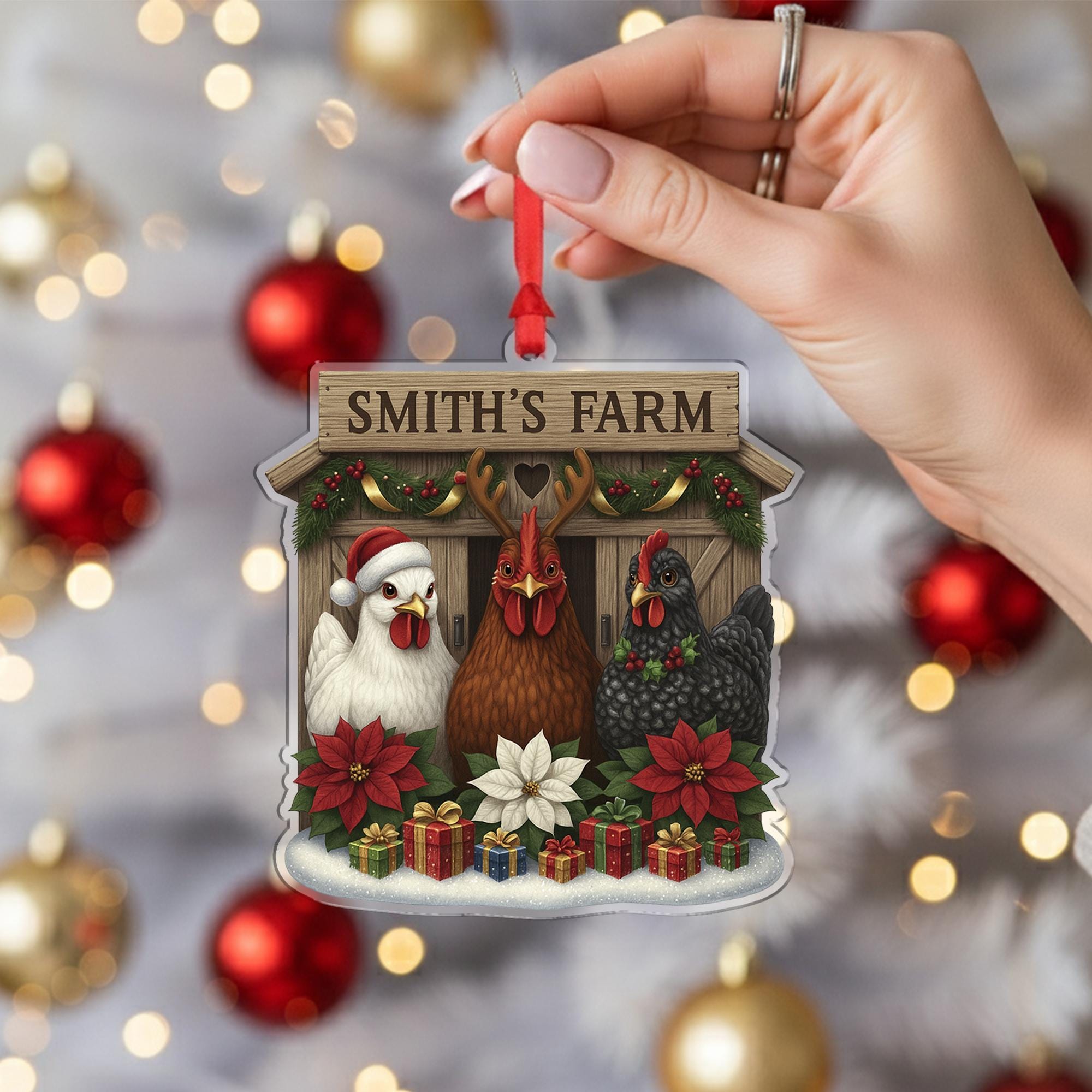 Personalized Chicken Ornament, Custom Farmhouse Christmas Decor, Rustic Xmas Gift for Chicken Lovers, Smith's Farm Holiday Decor
