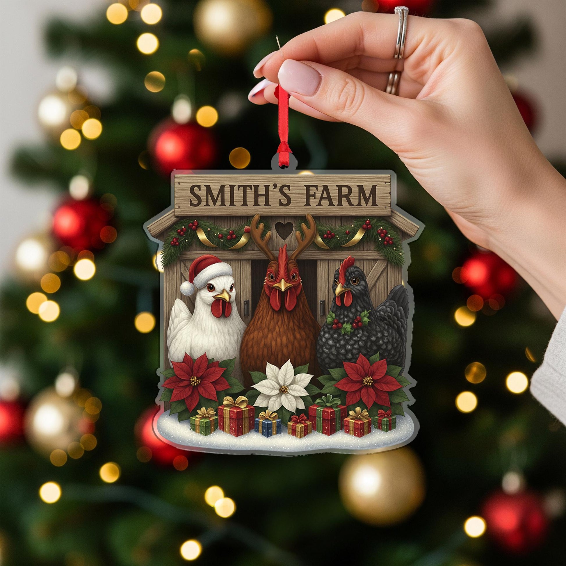 Personalized Chicken Ornament, Custom Farmhouse Christmas Decor, Rustic Xmas Gift for Chicken Lovers, Smith's Farm Holiday Decor