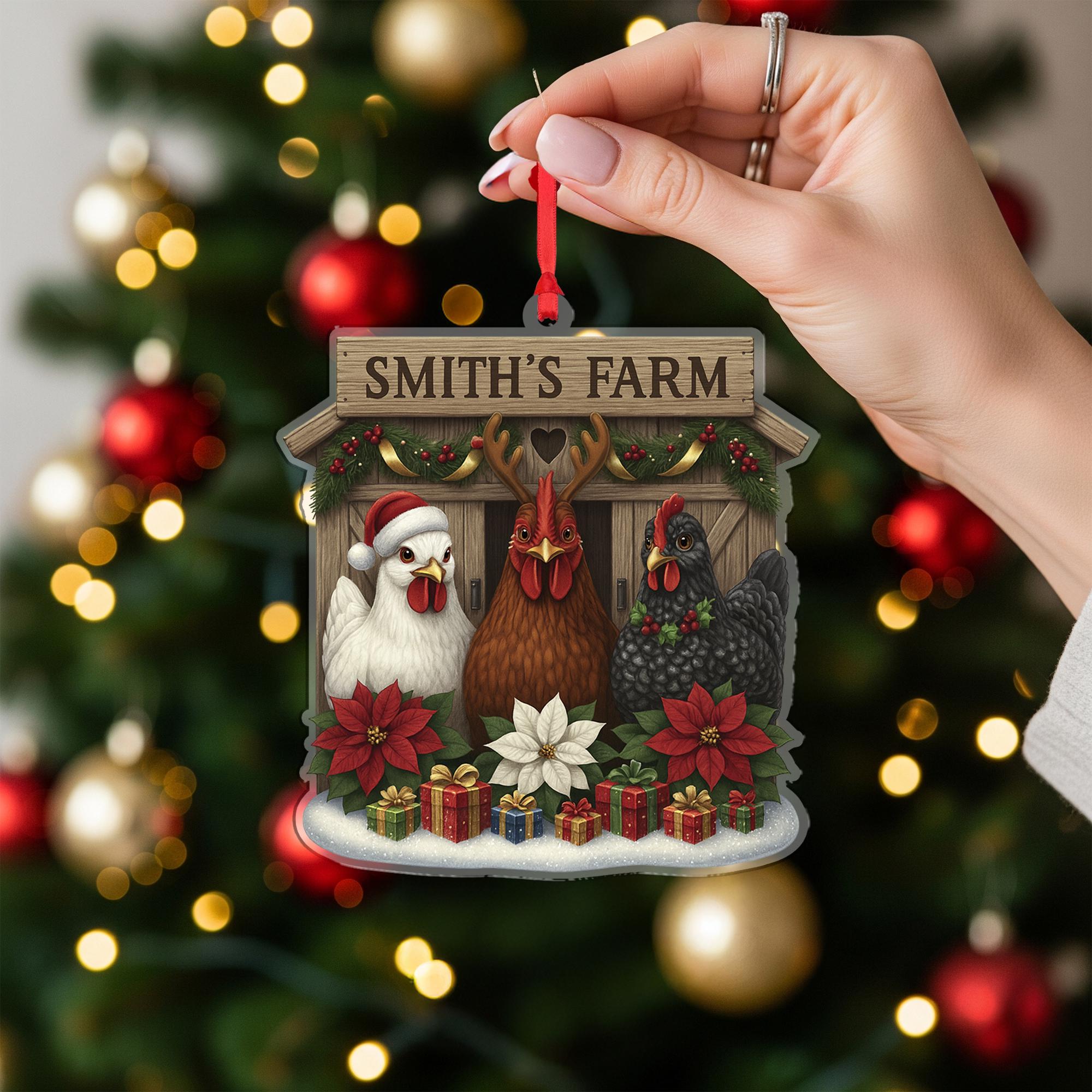 Personalized Chicken Ornament, Custom Farmhouse Christmas Decor, Rustic Xmas Gift for Chicken Lovers, Smith's Farm Holiday Decor