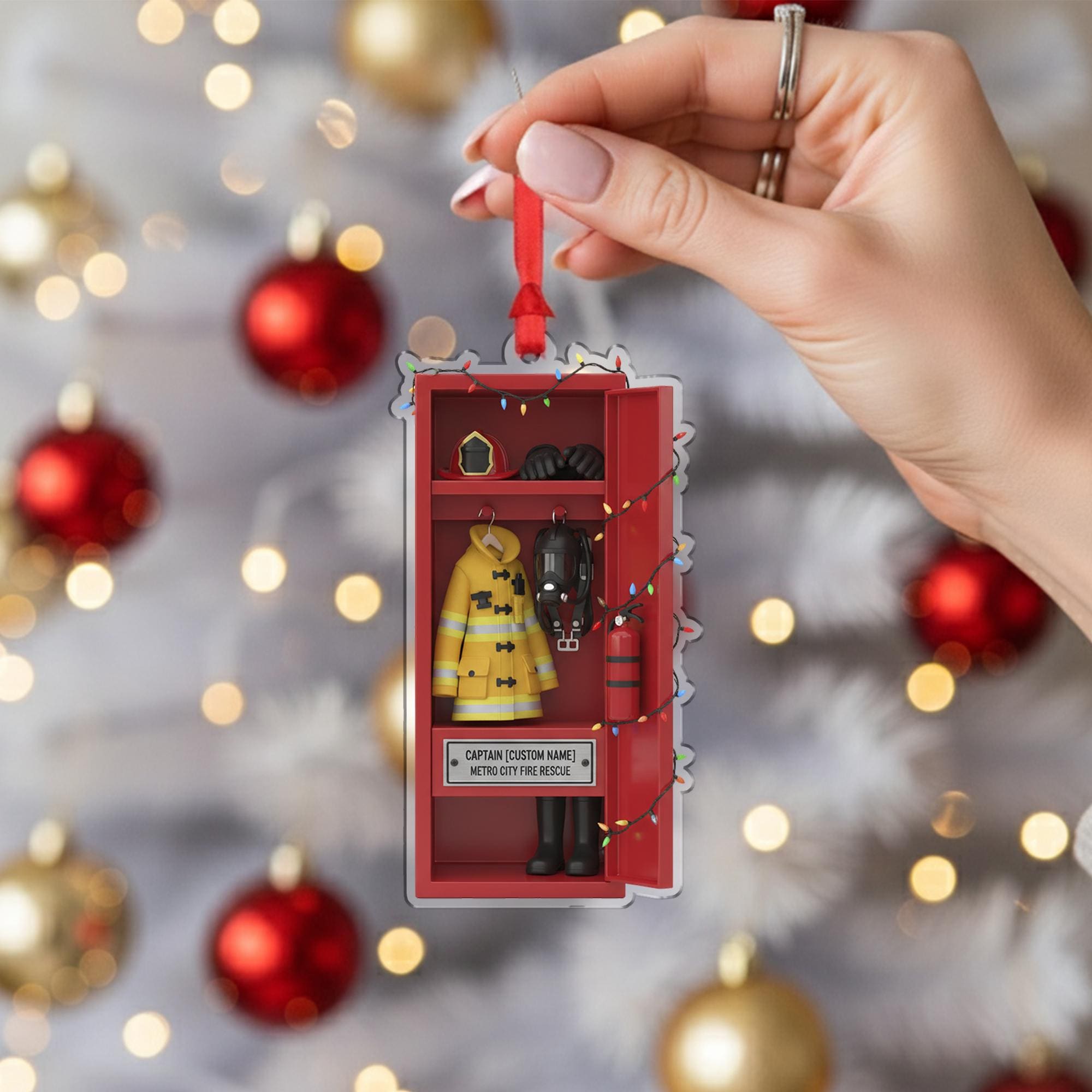 Personalized Firefighter Ornament – Custom Name Fireman Christmas Tree Decoration Locker Gear