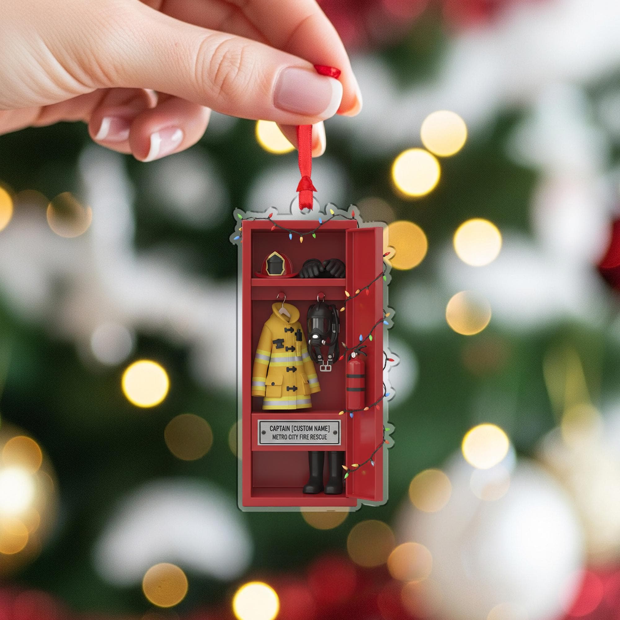 Personalized Firefighter Ornament – Custom Name Fireman Christmas Tree Decoration Locker Gear