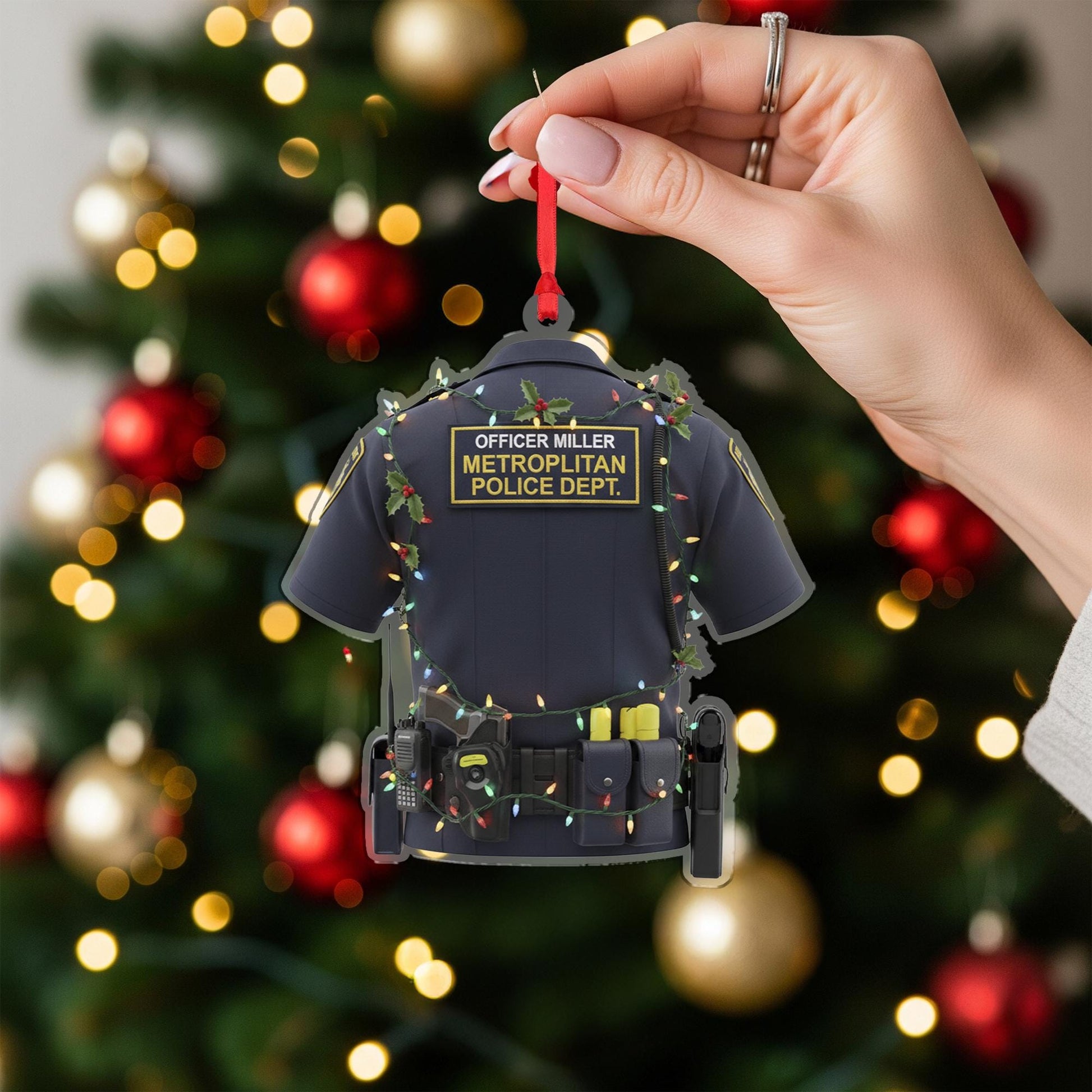 Personalized Police Officer Ornament – Custom Name Uniform Christmas Tree Decoration Gift