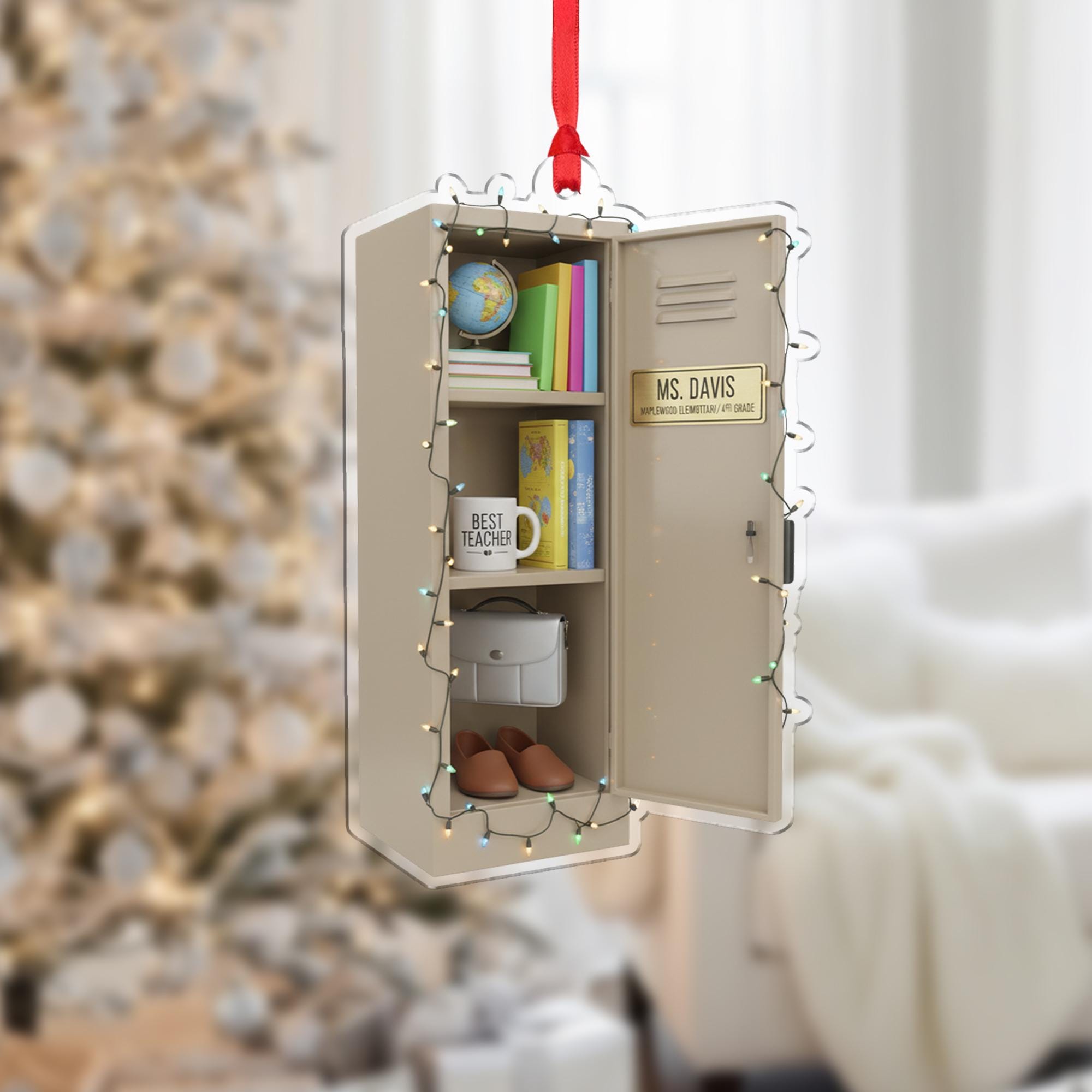 Personalized Teacher Ornament – Custom Name Locker Christmas Tree Decoration Gift