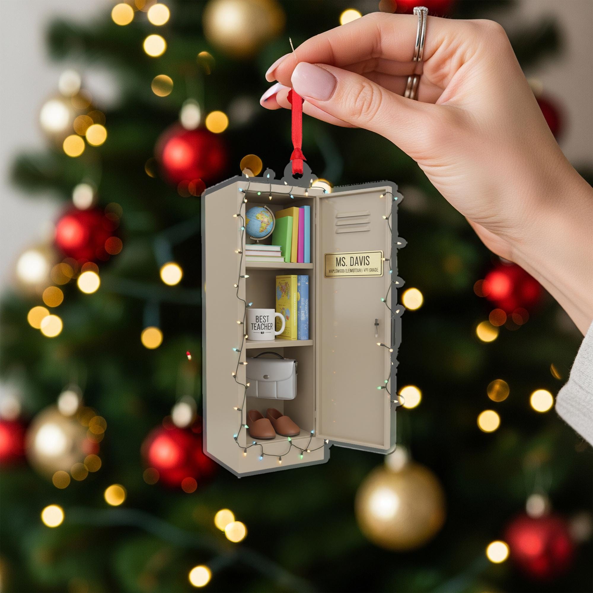Personalized Teacher Ornament – Custom Name Locker Christmas Tree Decoration Gift