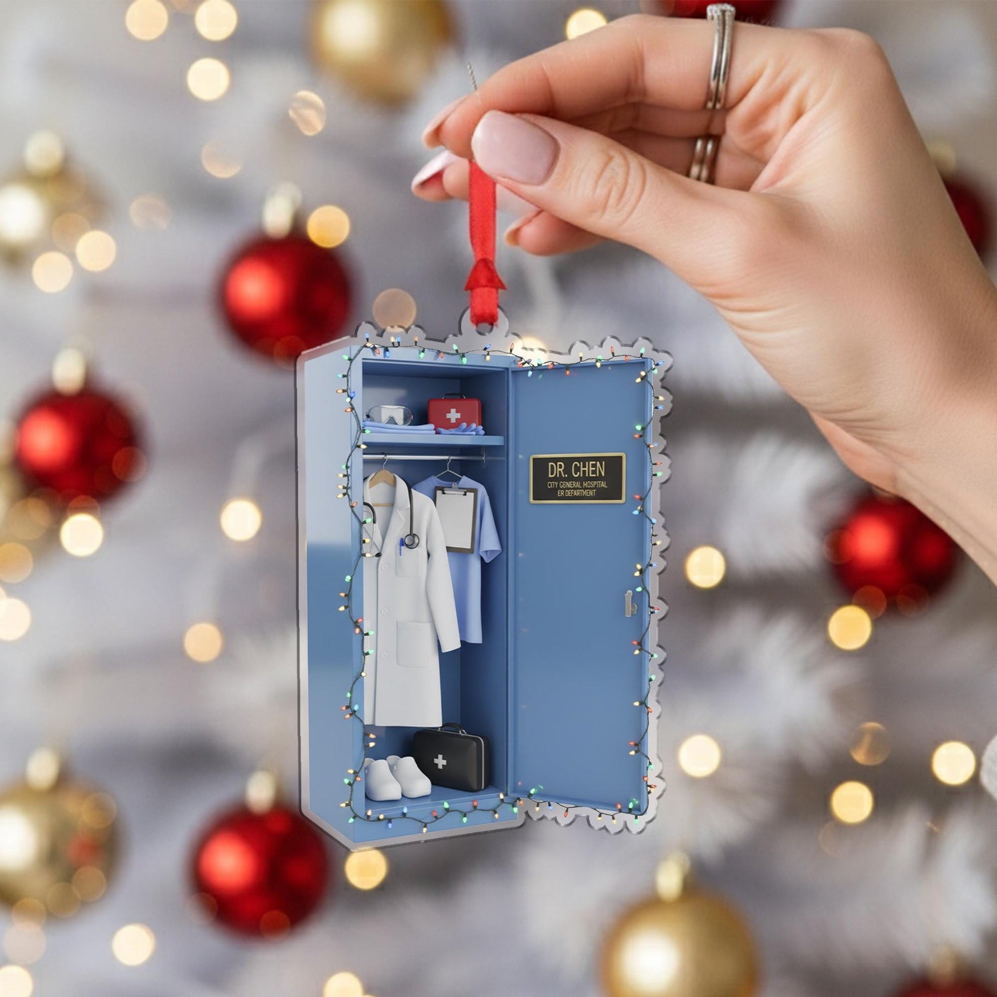 Personalized Doctor Ornament – Custom Name Medical Locker Christmas Tree Decoration Gift
