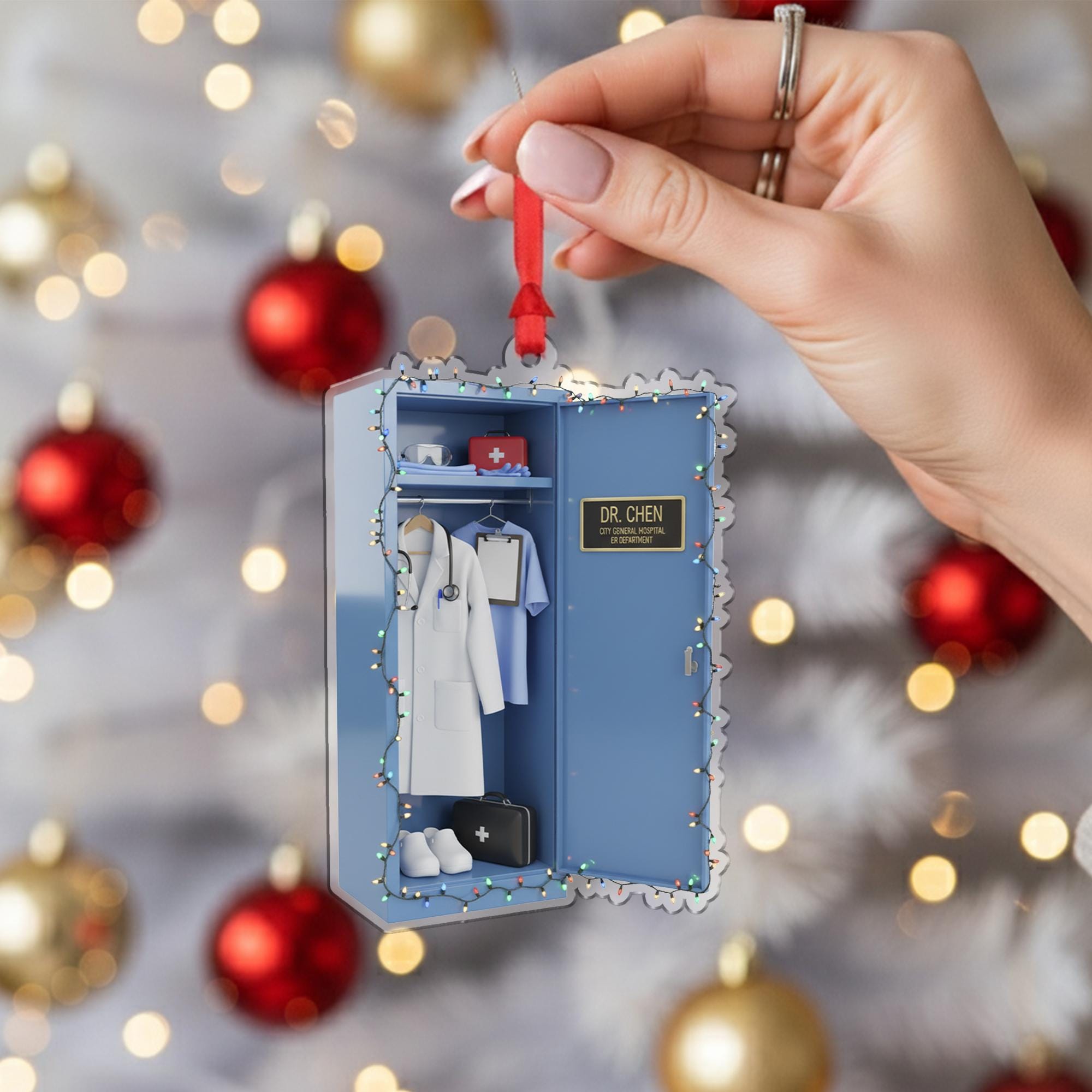 Personalized Doctor Ornament – Custom Name Medical Locker Christmas Tree Decoration Gift
