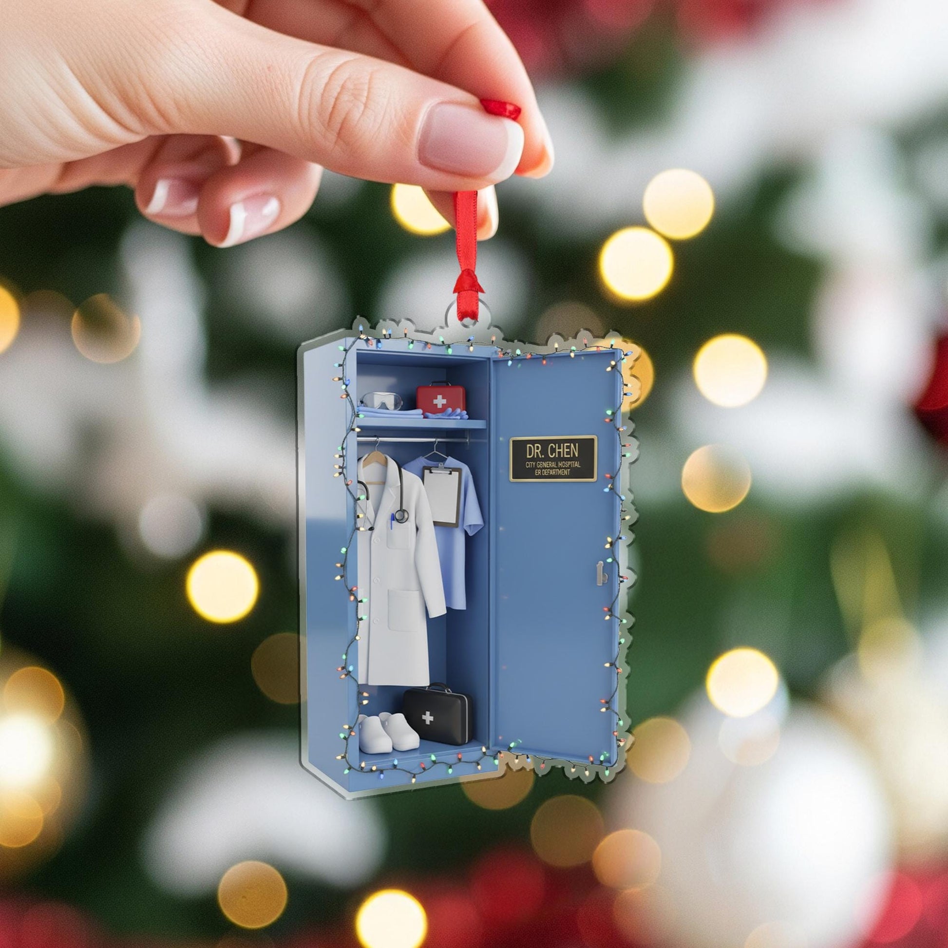 Personalized Doctor Ornament – Custom Name Medical Locker Christmas Tree Decoration Gift
