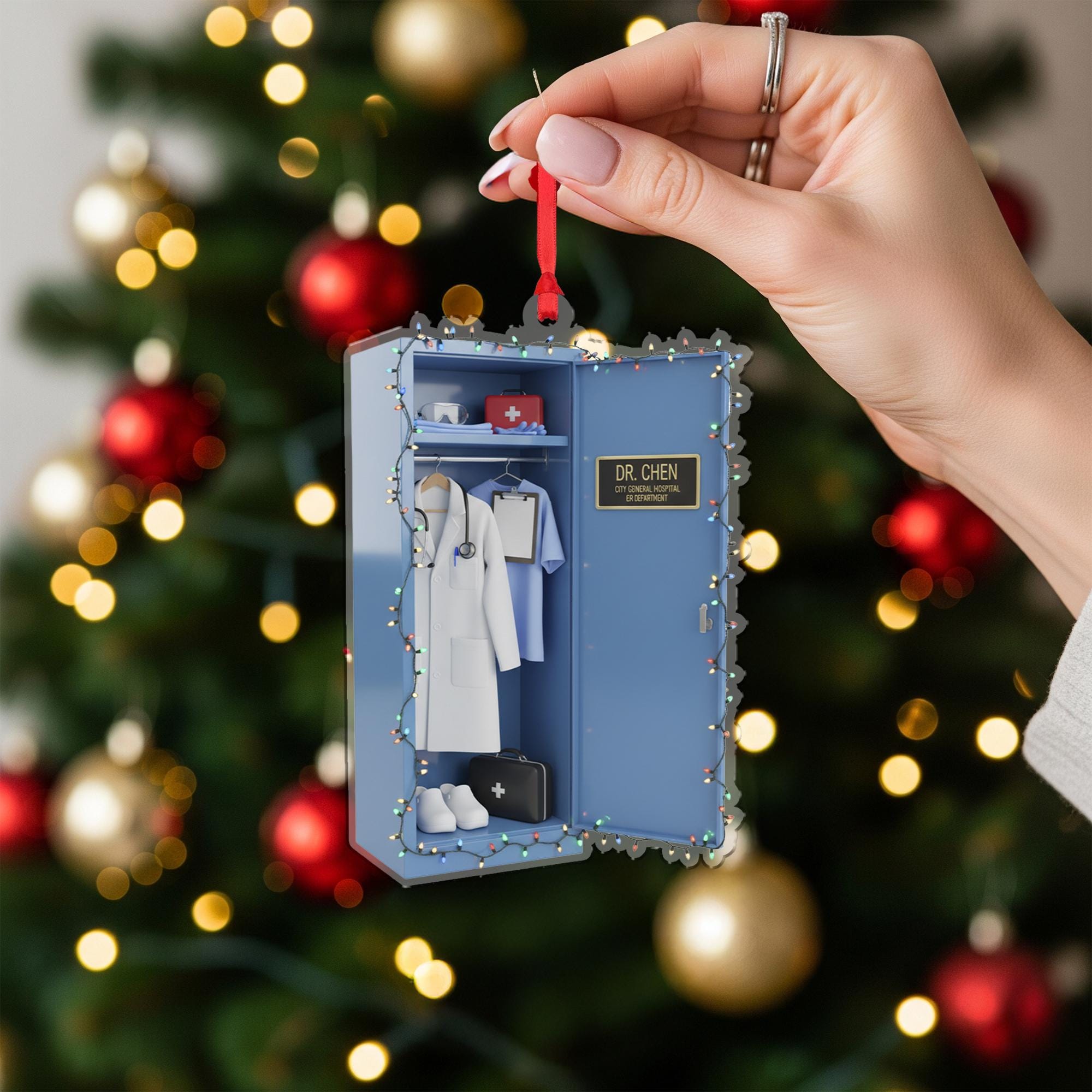 Personalized Doctor Ornament – Custom Name Medical Locker Christmas Tree Decoration Gift