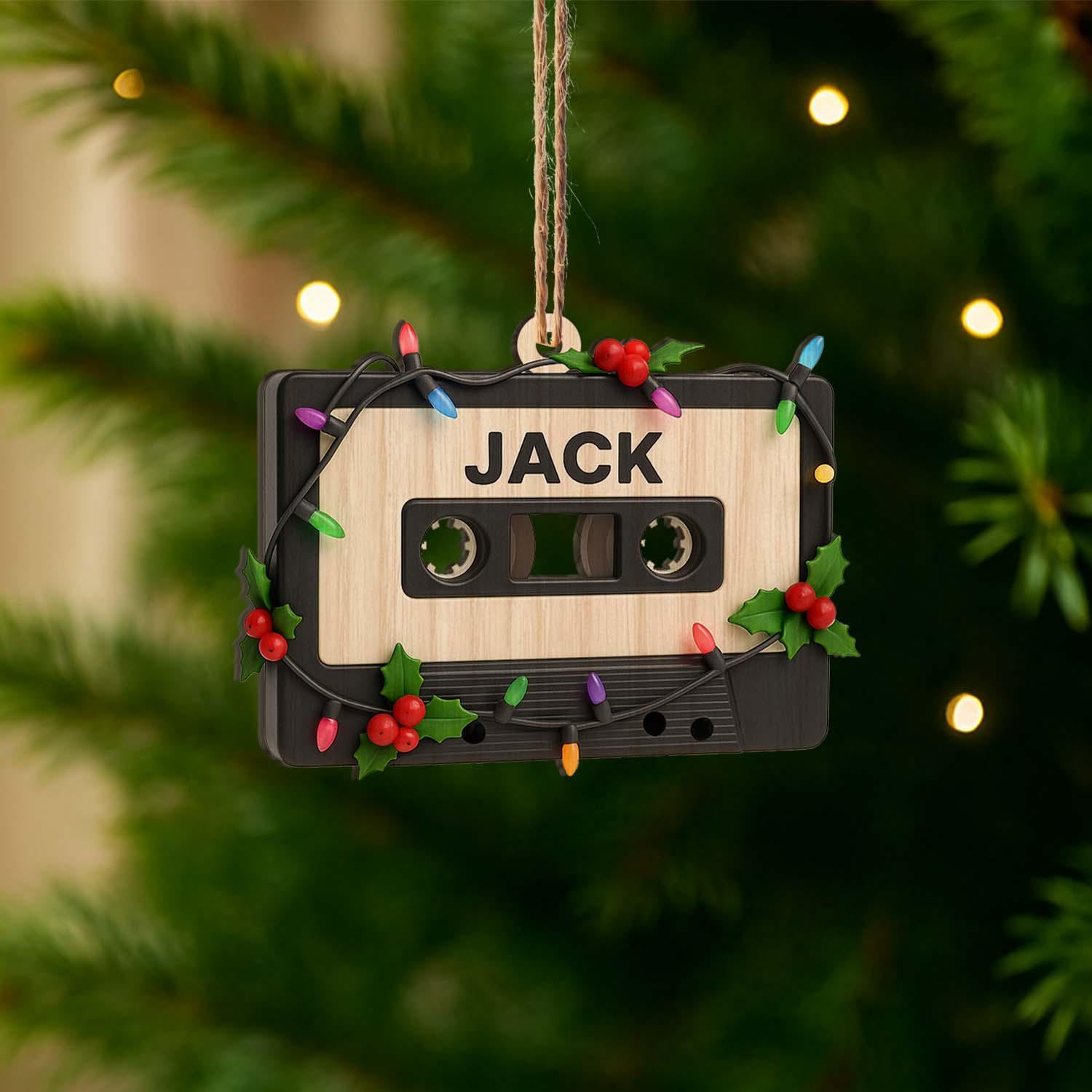 Personalized Cassette Tape Ornament – Custom Name Retro Music Christmas Tree Decoration Gift