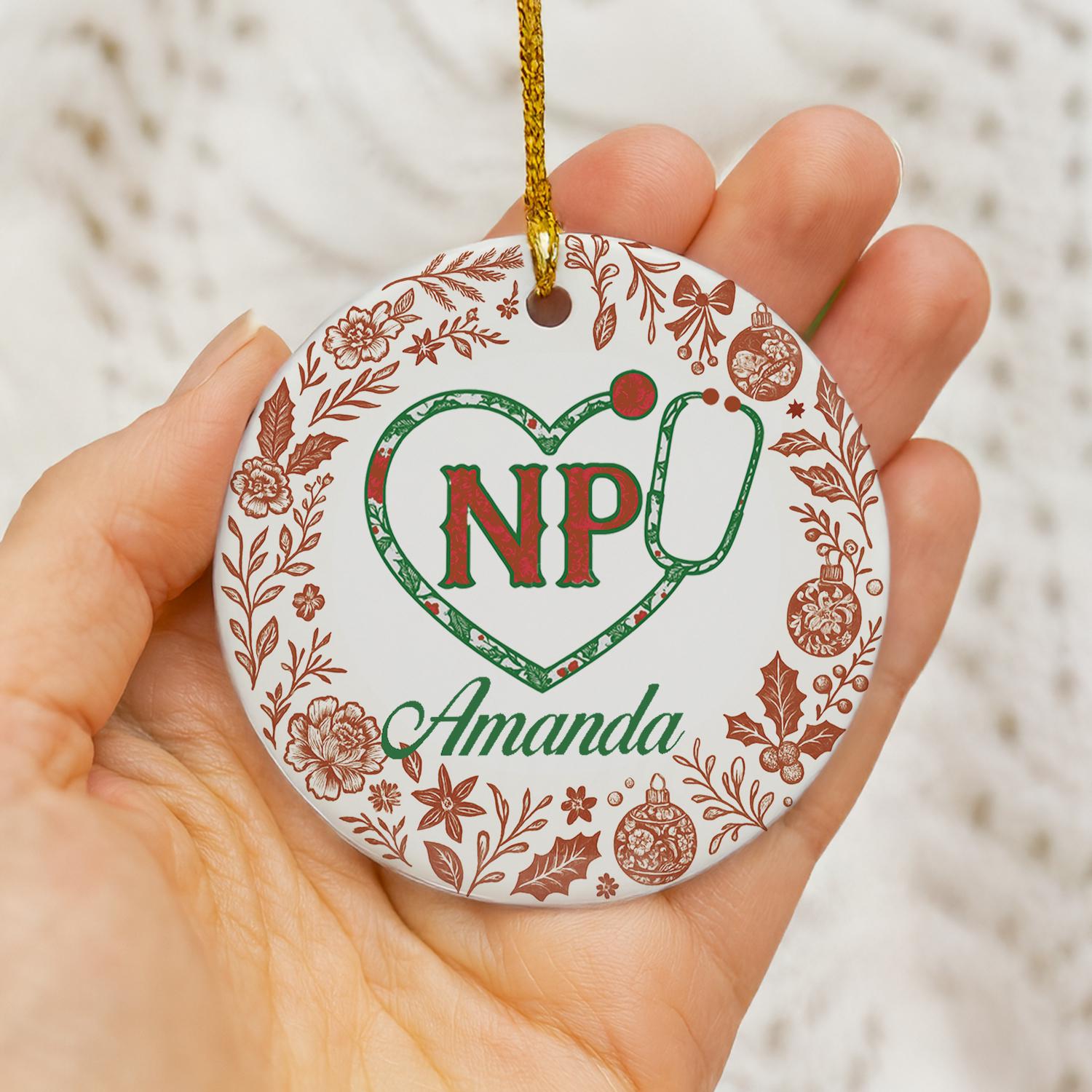 Personalized Nurse Practitioner Ornament – Custom NP Ceramic Christmas Tree Decoration Gift