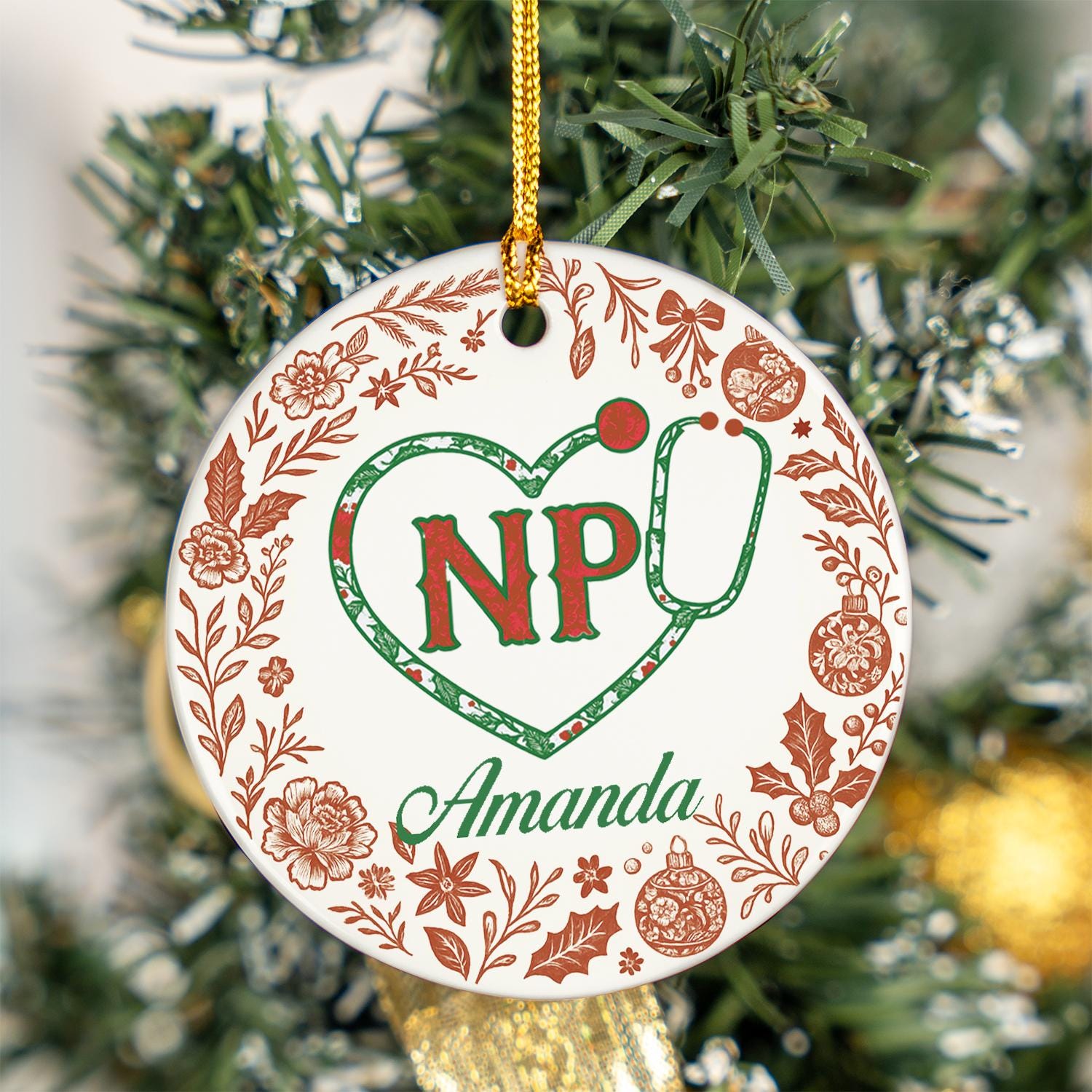 Personalized Nurse Practitioner Ornament – Custom NP Ceramic Christmas Tree Decoration Gift