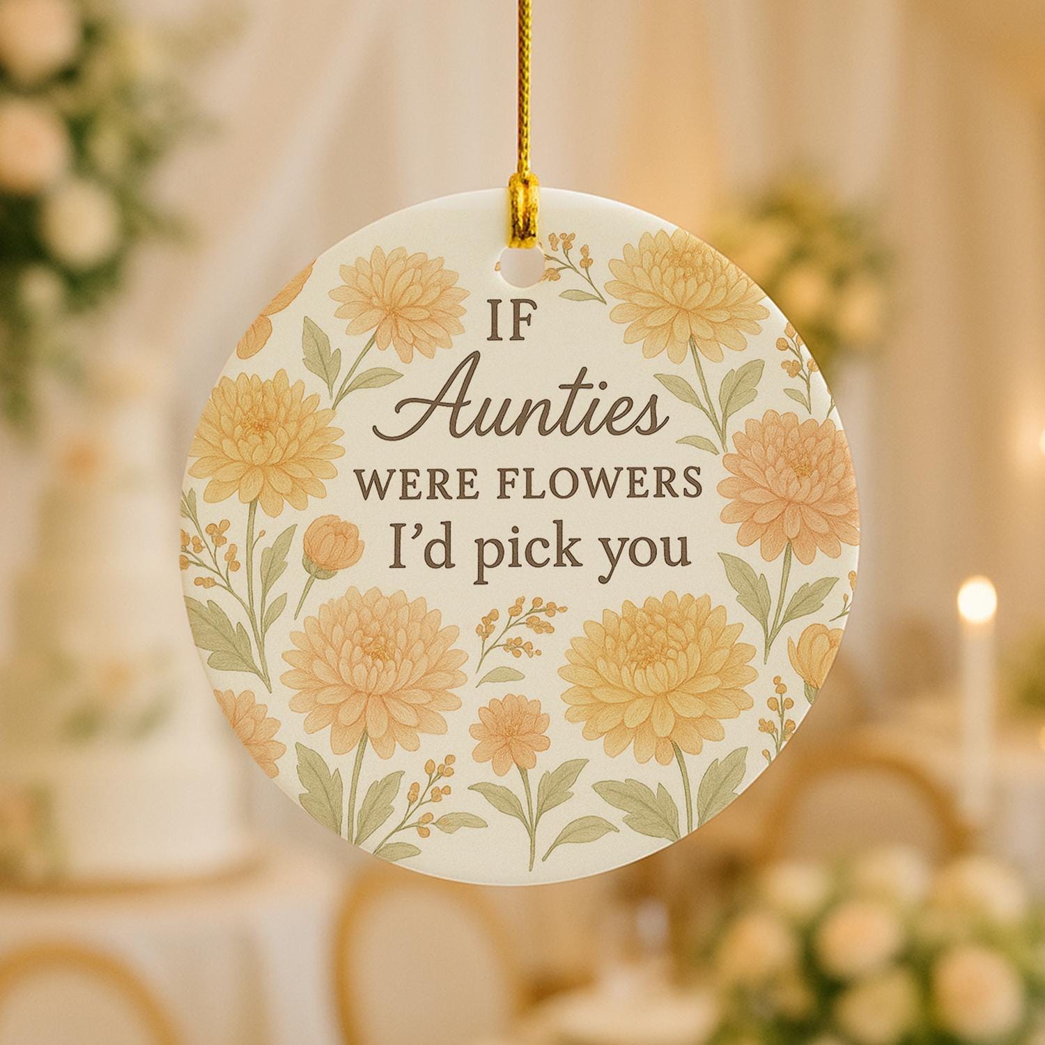 Personalized Auntie Ornament – Custom Birth Month Flower Ceramic Christmas Tree Gift